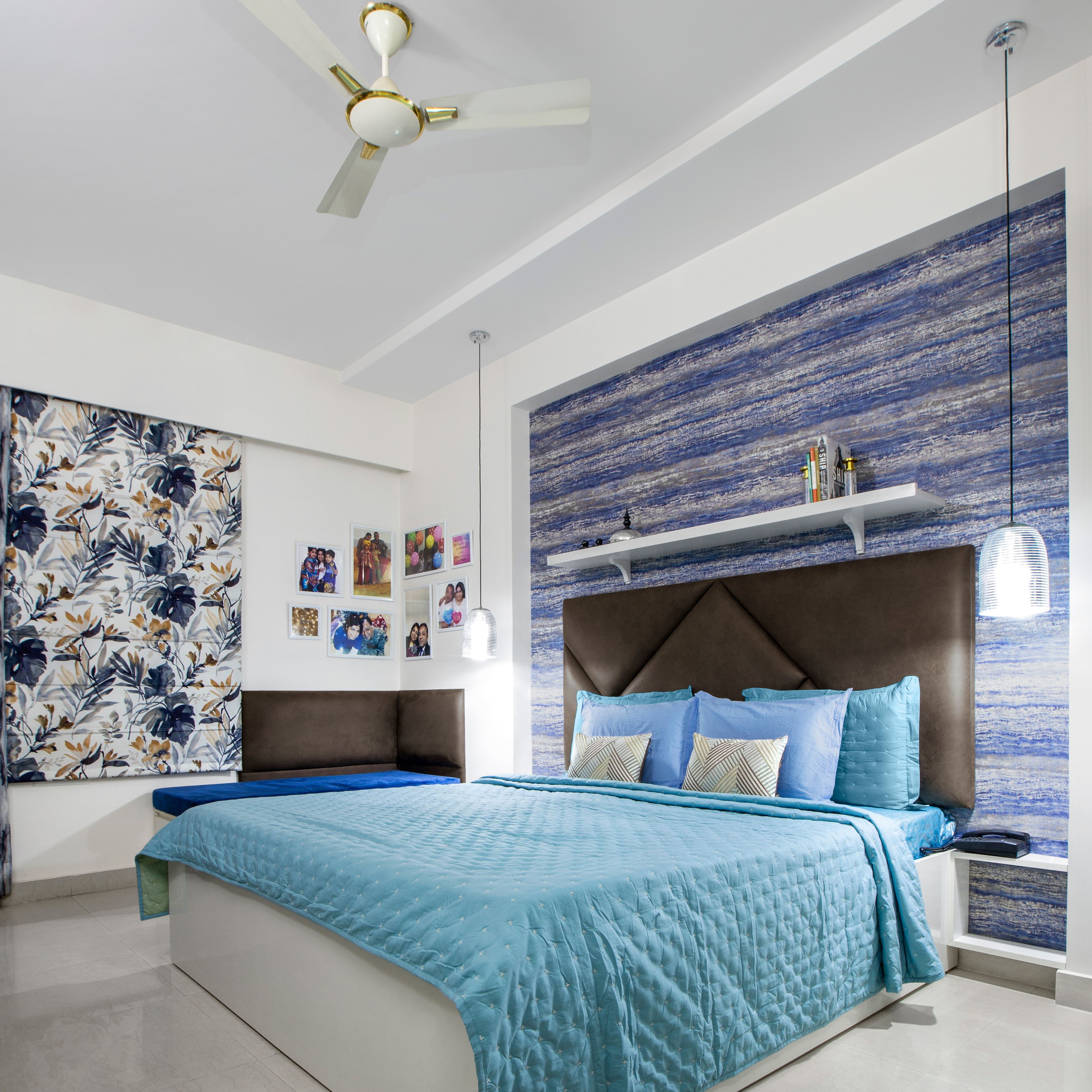 Blue And Grey Textured Wallpaper Design - Livspace