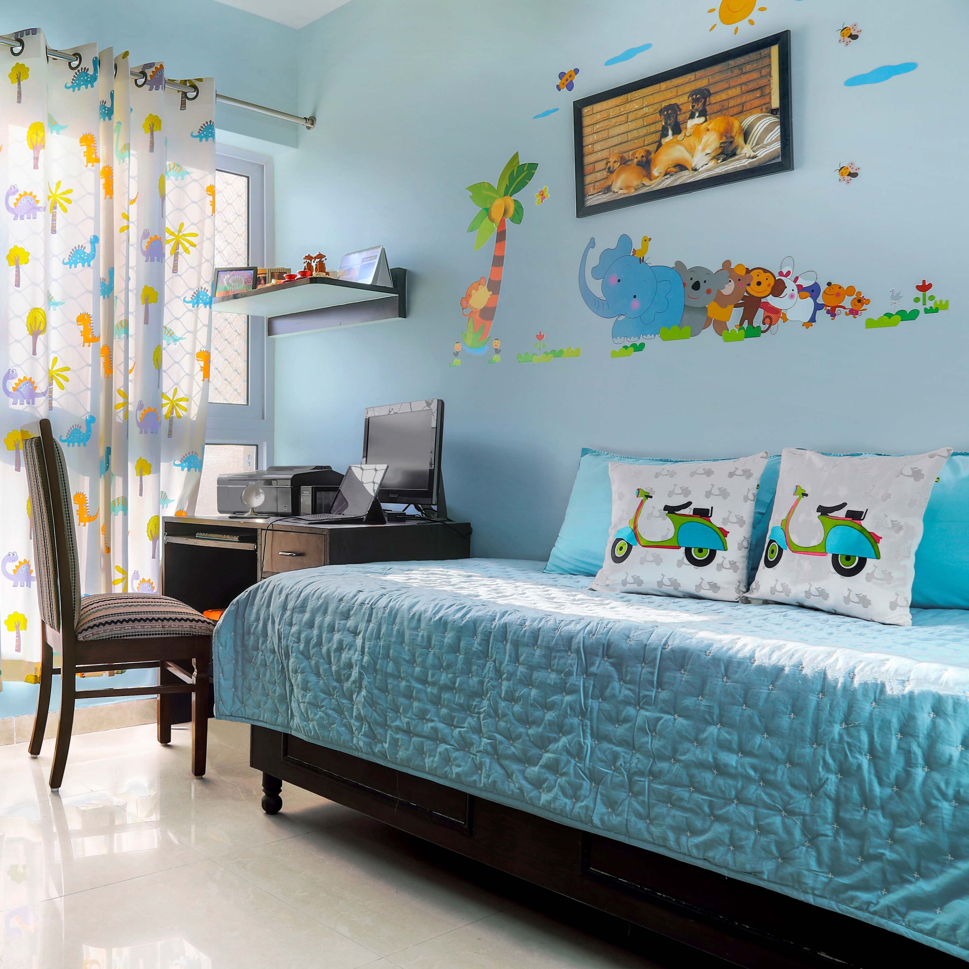 Blue Animal Wallpaper Design For Kids Bedrooms - Livspace