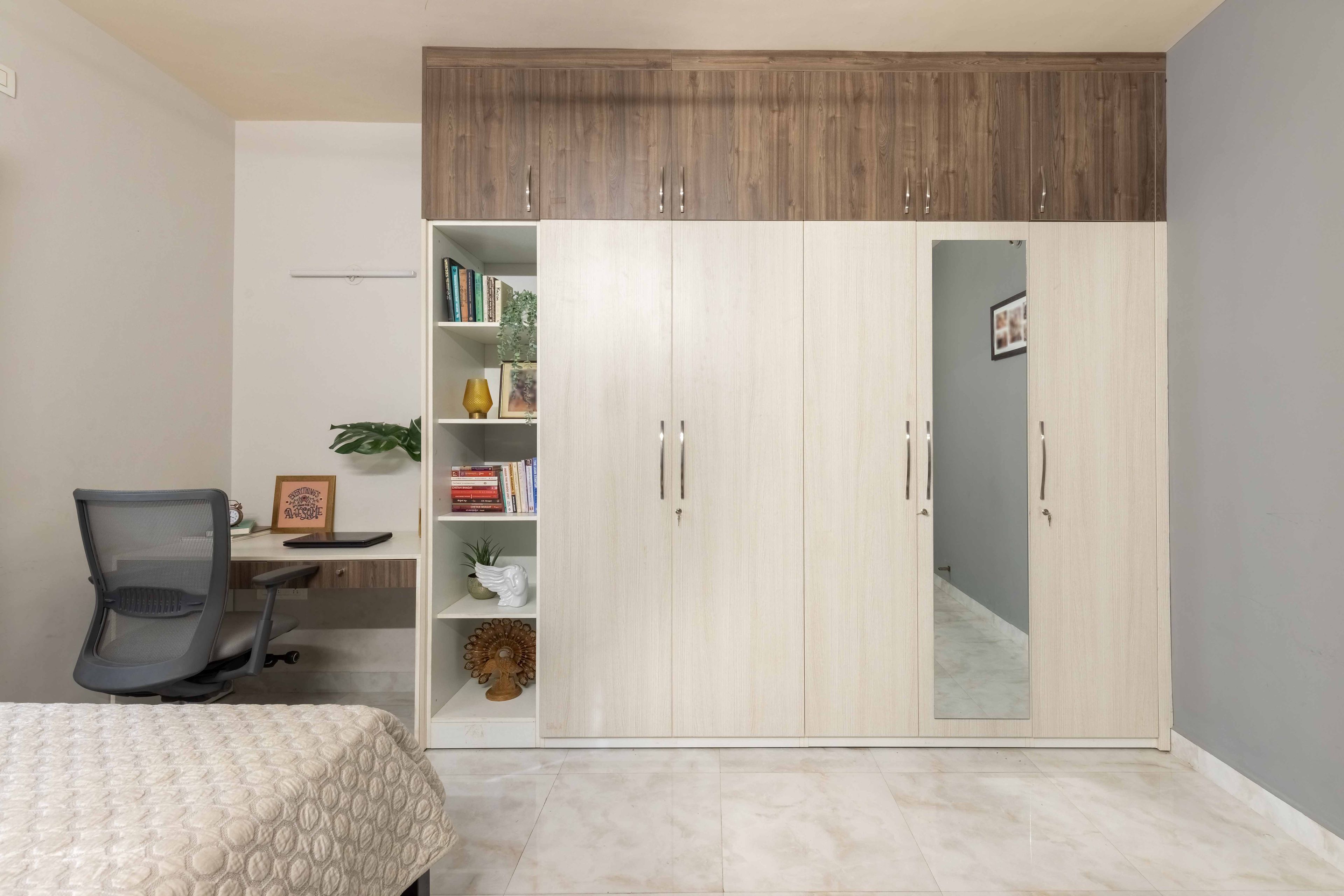 Modern Acacia and Tahiti Samoa Teak Wardrobe Design With Mirror And Suede Laminate Finish