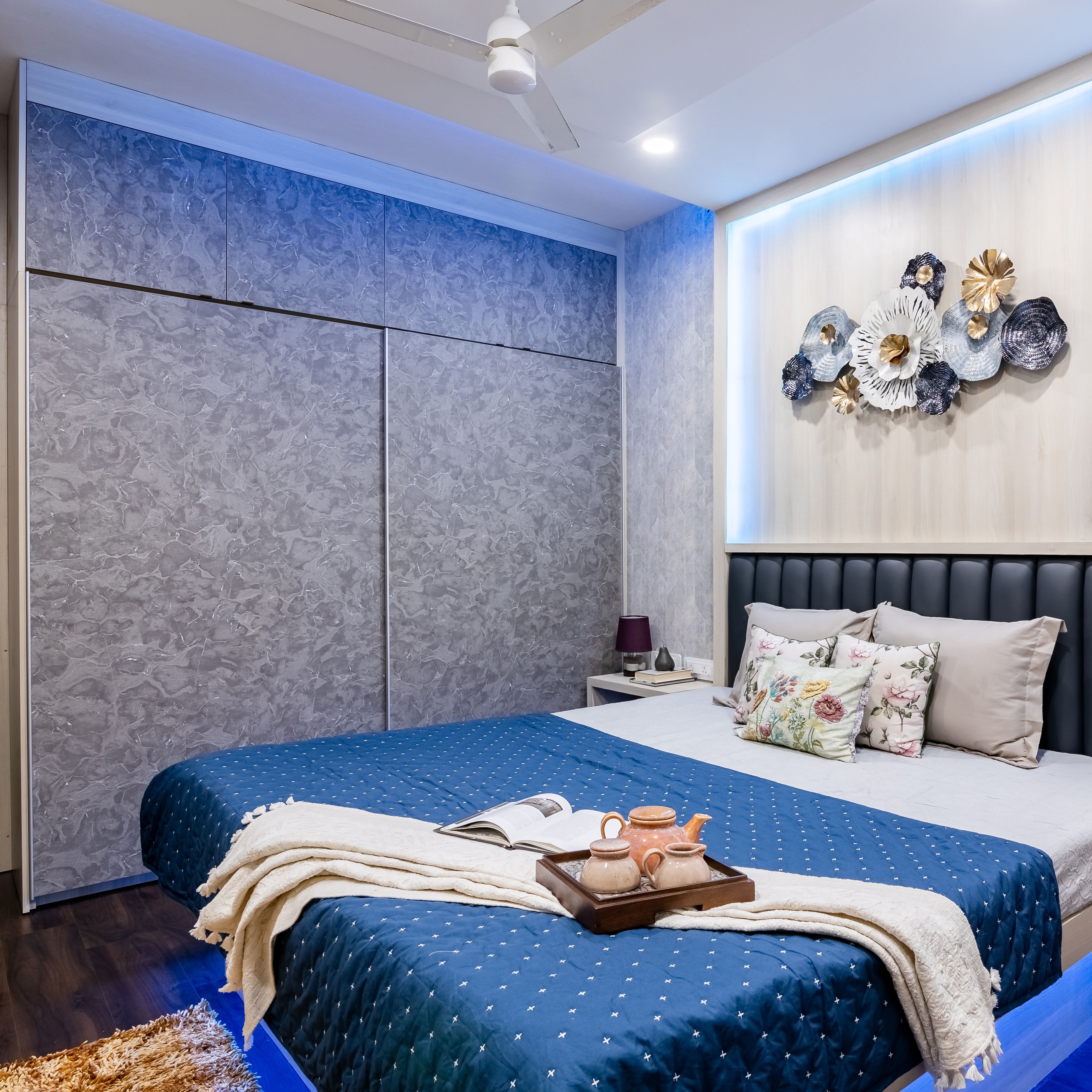 Modern Irish Brown Marble Wardrobe and Loft Set with Suede Laminate Finish