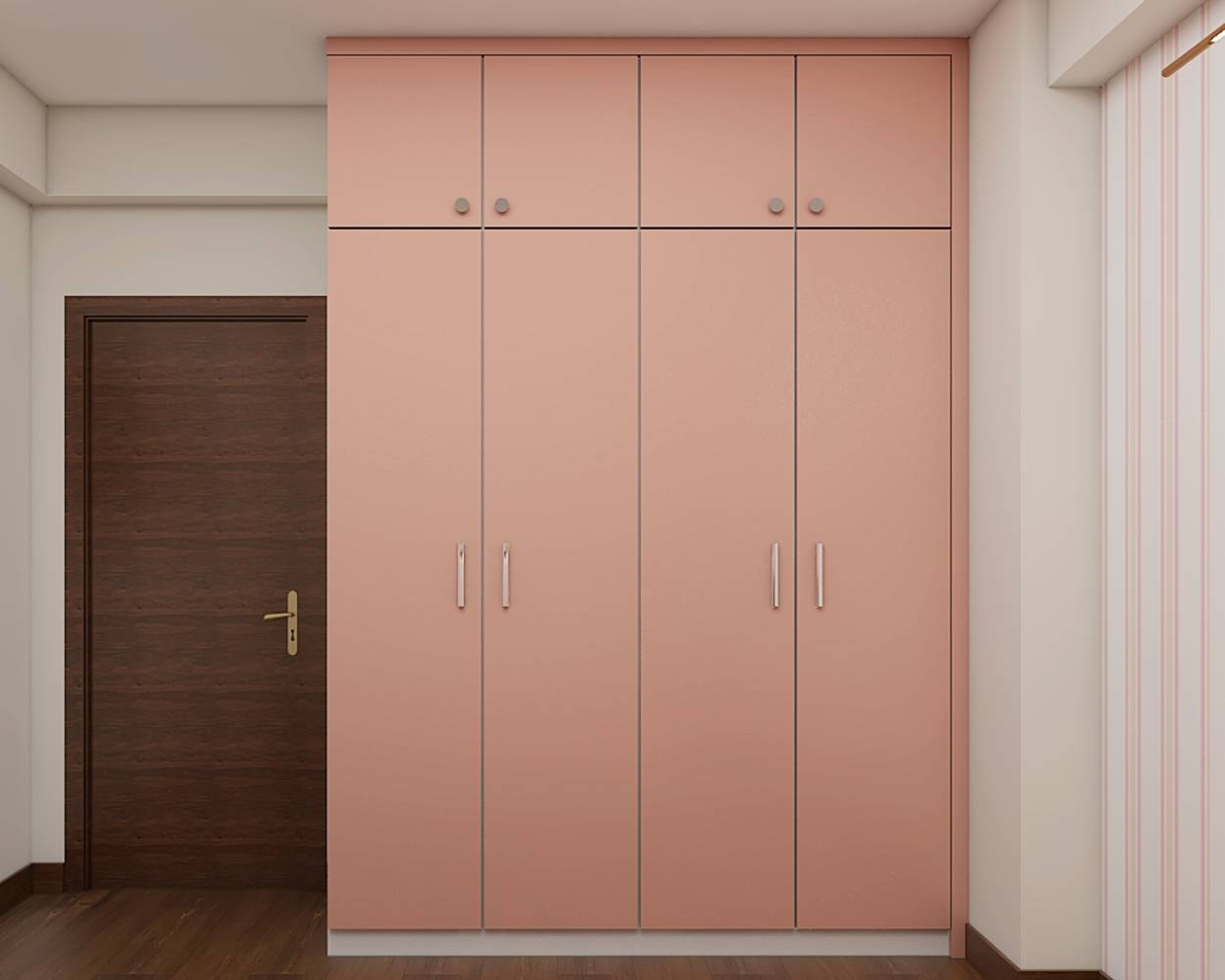 Contemporary 4-Door Swing Wardrobe in Rose Granium with Laminate Suede Finish