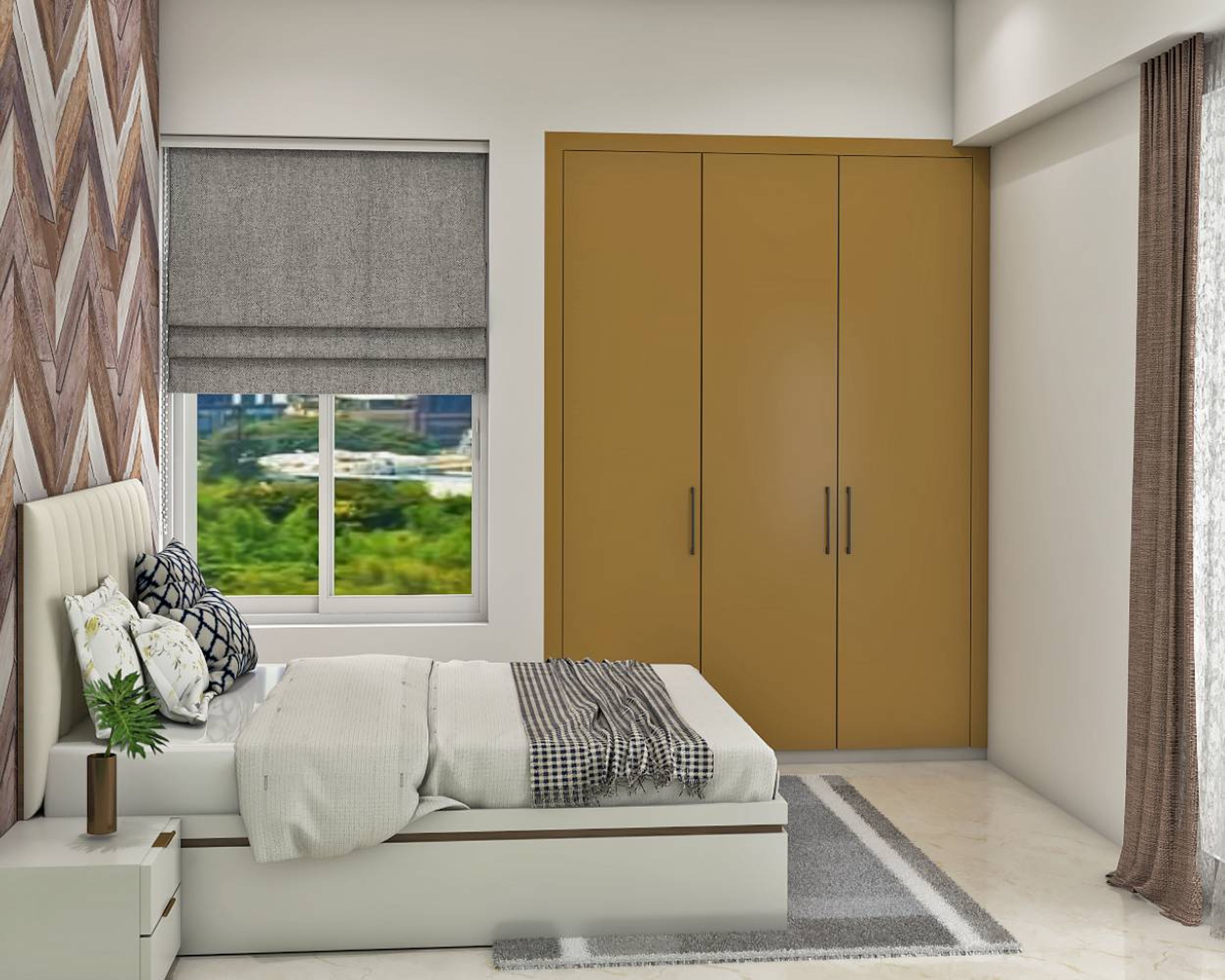 Contemporary 3-Door Swing Wardrobe in Parakeet with Laminate Suede Finish