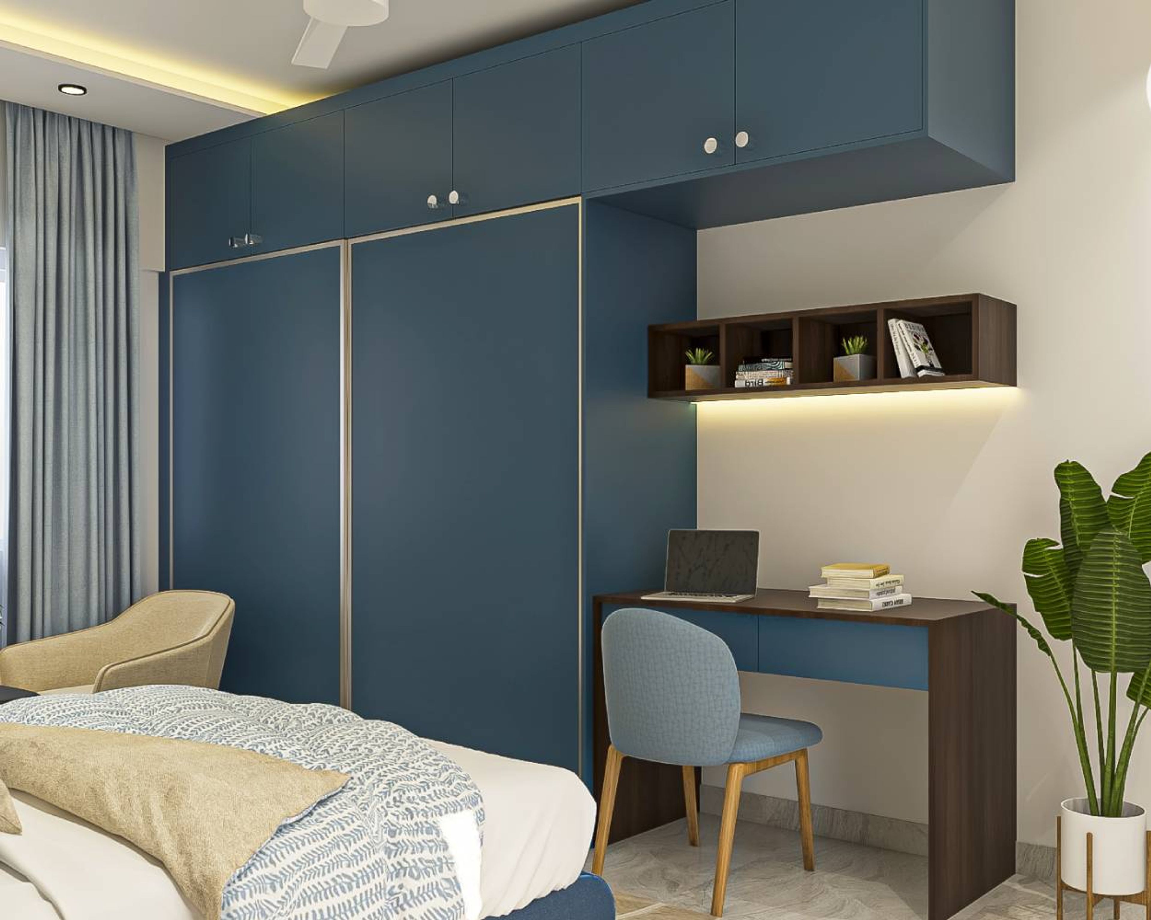 Contemporary 2-Door Sliding Door Wardrobe in Shore with Laminate Suede Finish