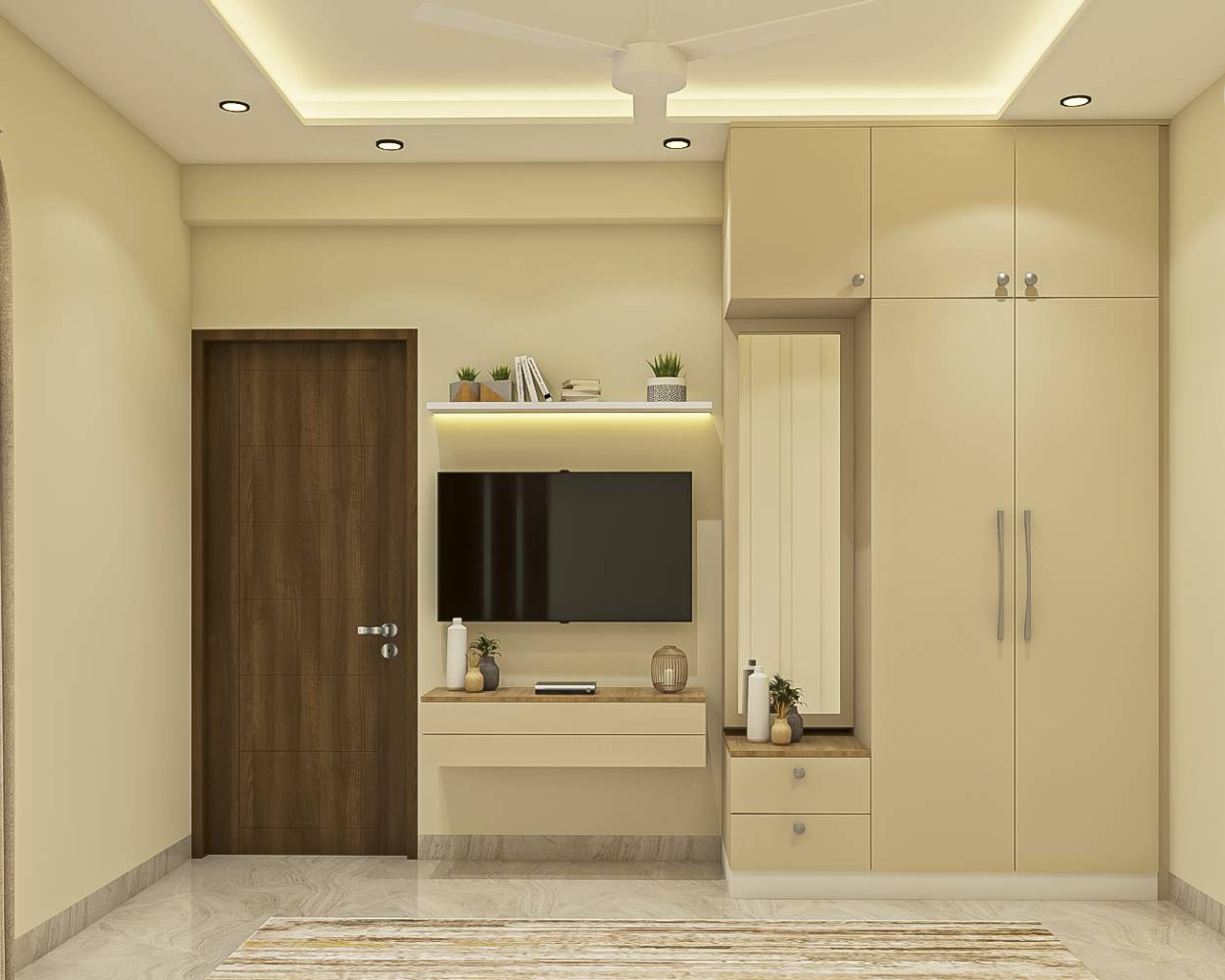 Contemporary 2-Door Swing Wardrobe in Irish Cream with Laminate Suede Finish