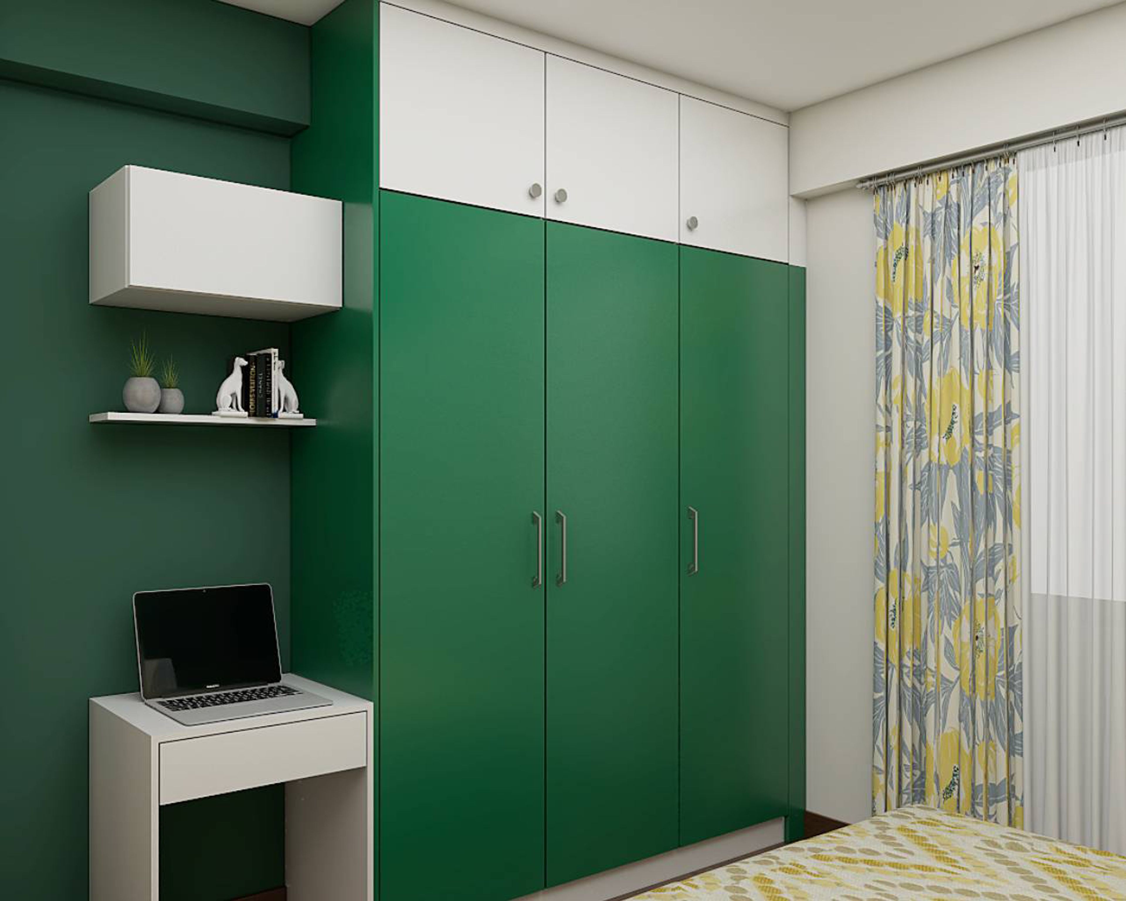 Contemporary 3-Door Swing Wardrobe in Emerald with Laminate Suede Finish