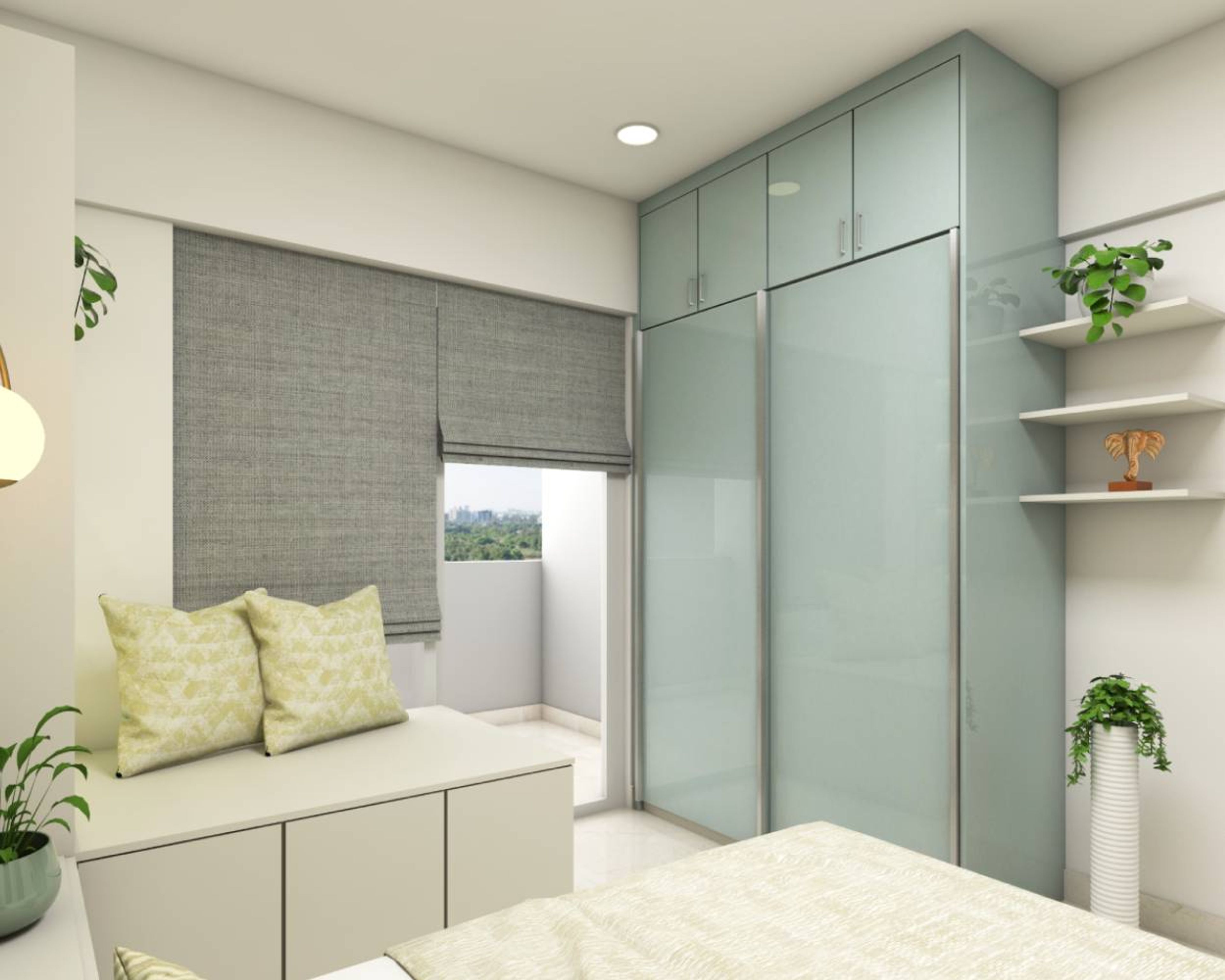 Contemporary 2-Door Sliding Door Wardrobe in Celestial Blue with Laminate Suede Finish