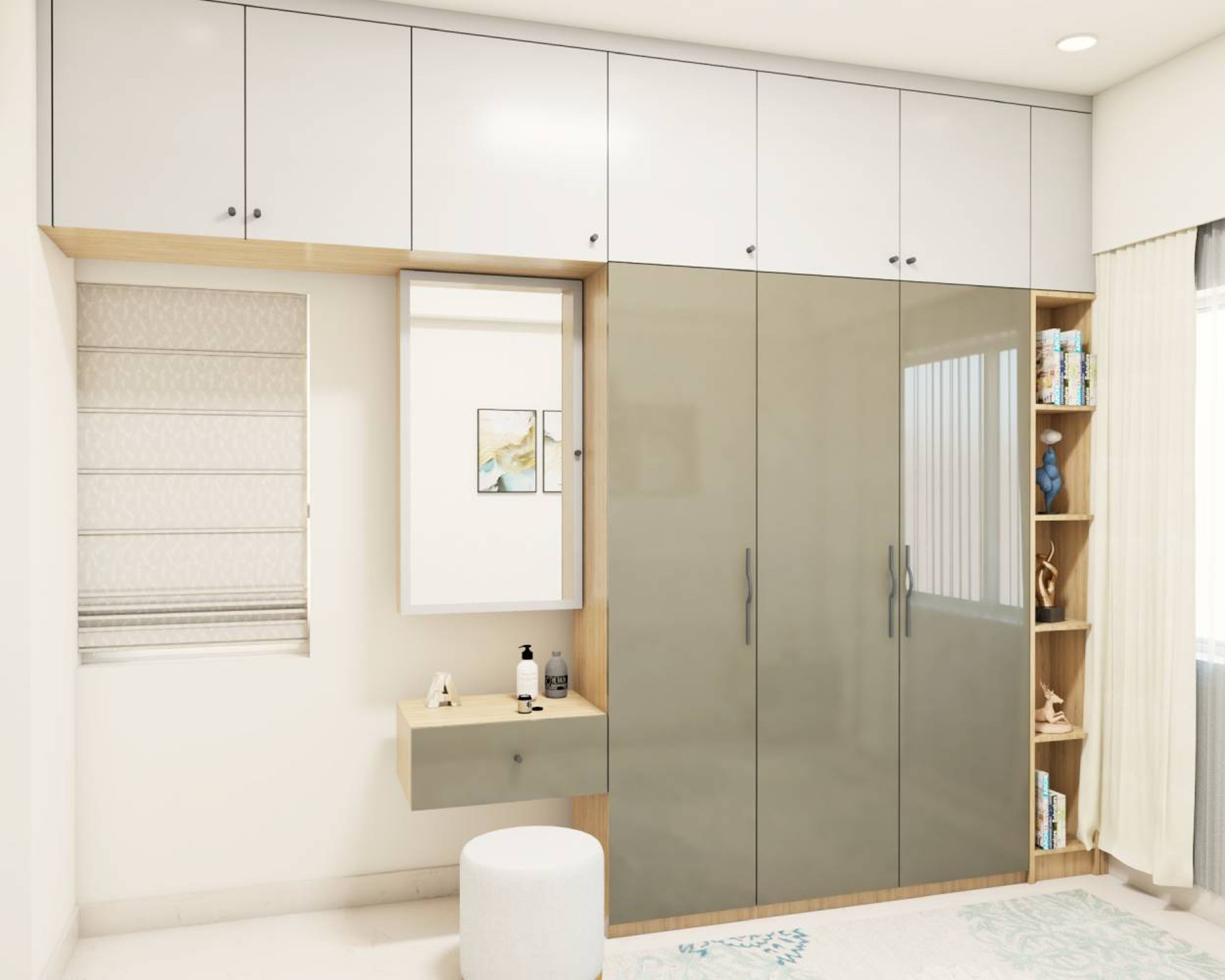 Modern Pumice Grey and Frosty White Wardrobe Design With Mirror