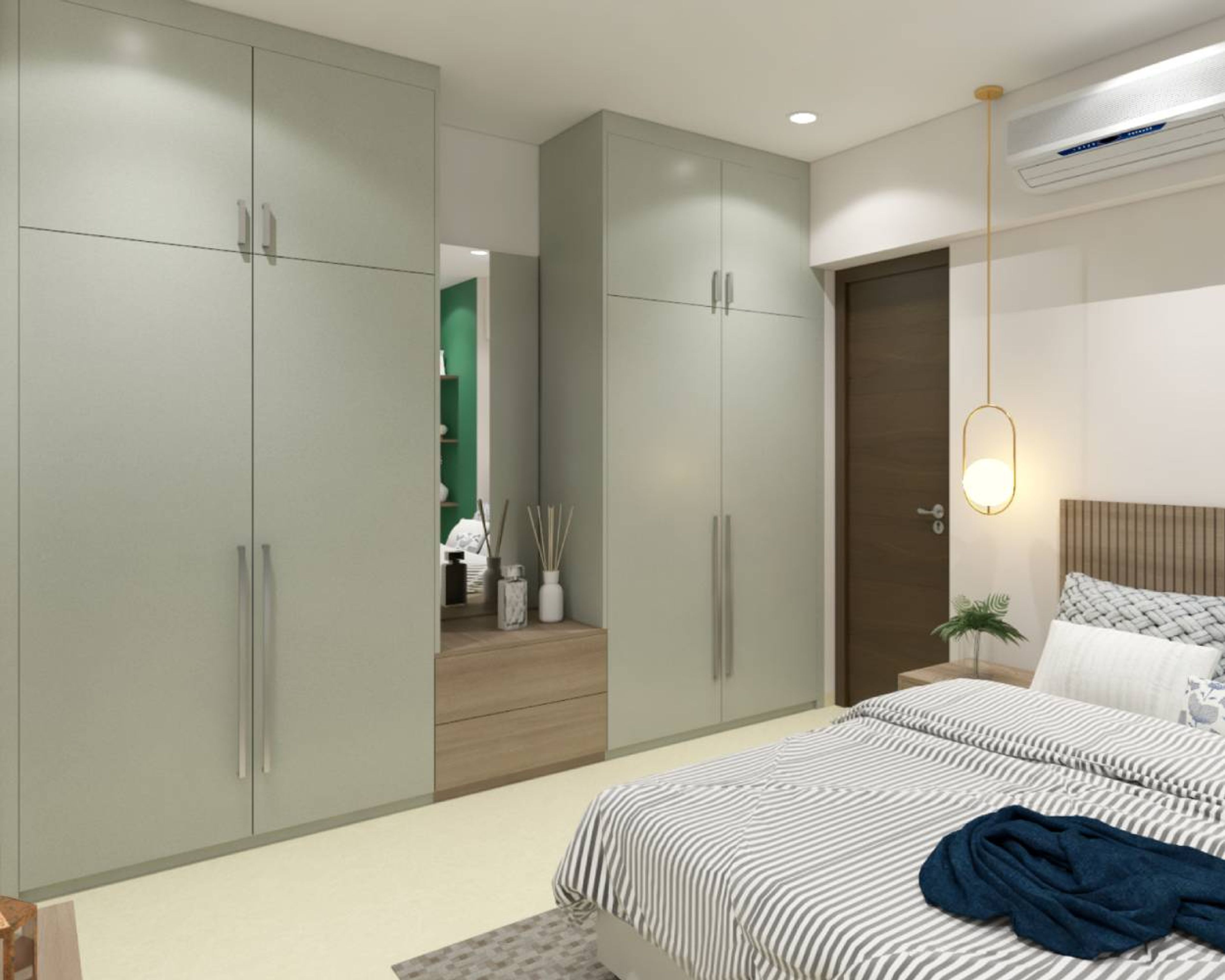 Contemporary 4-Door Swing Wardrobe in Smoke Grey with Laminate Suede Finish