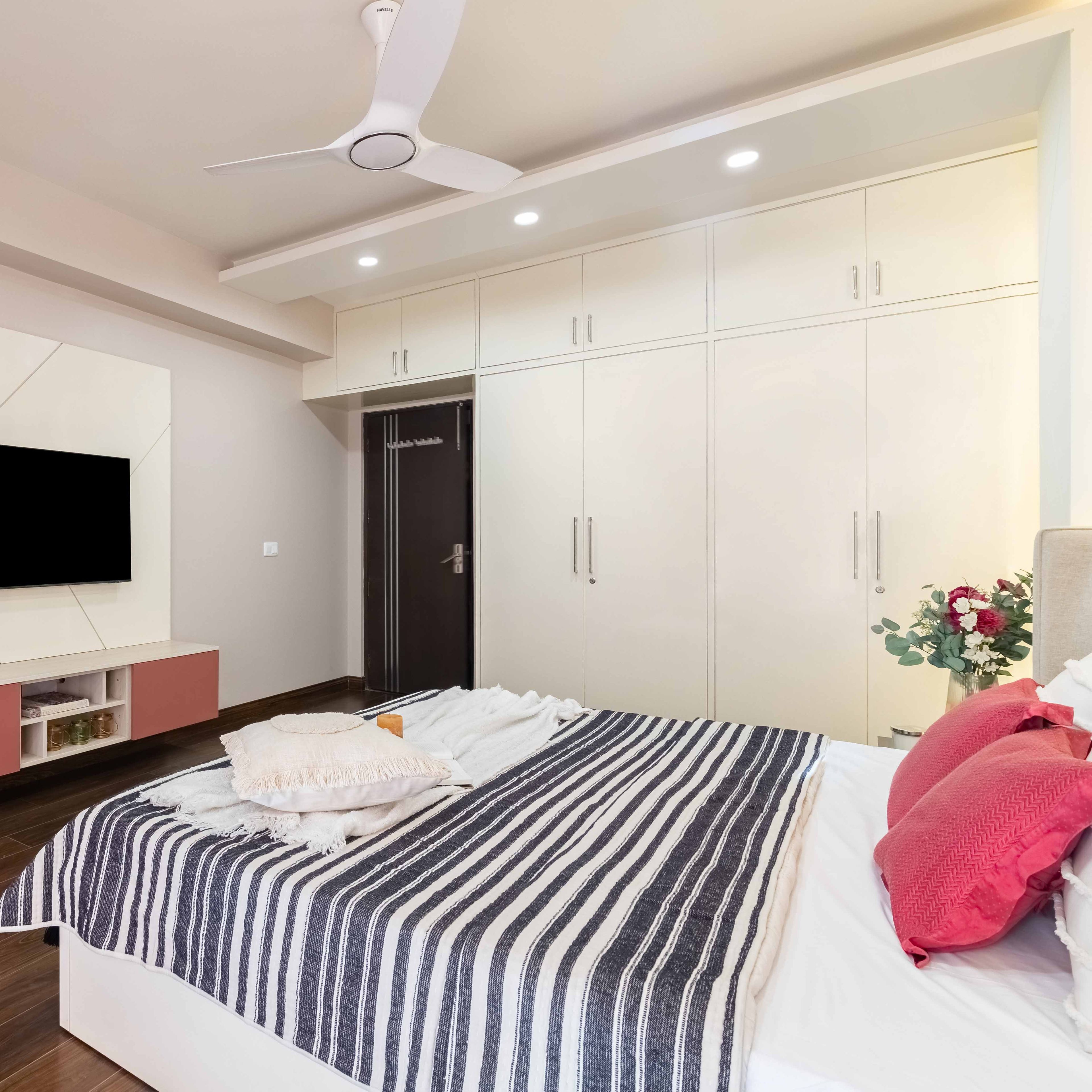 Modern Frosty White Wardrobe and Loft Set with Suede Laminate Finish