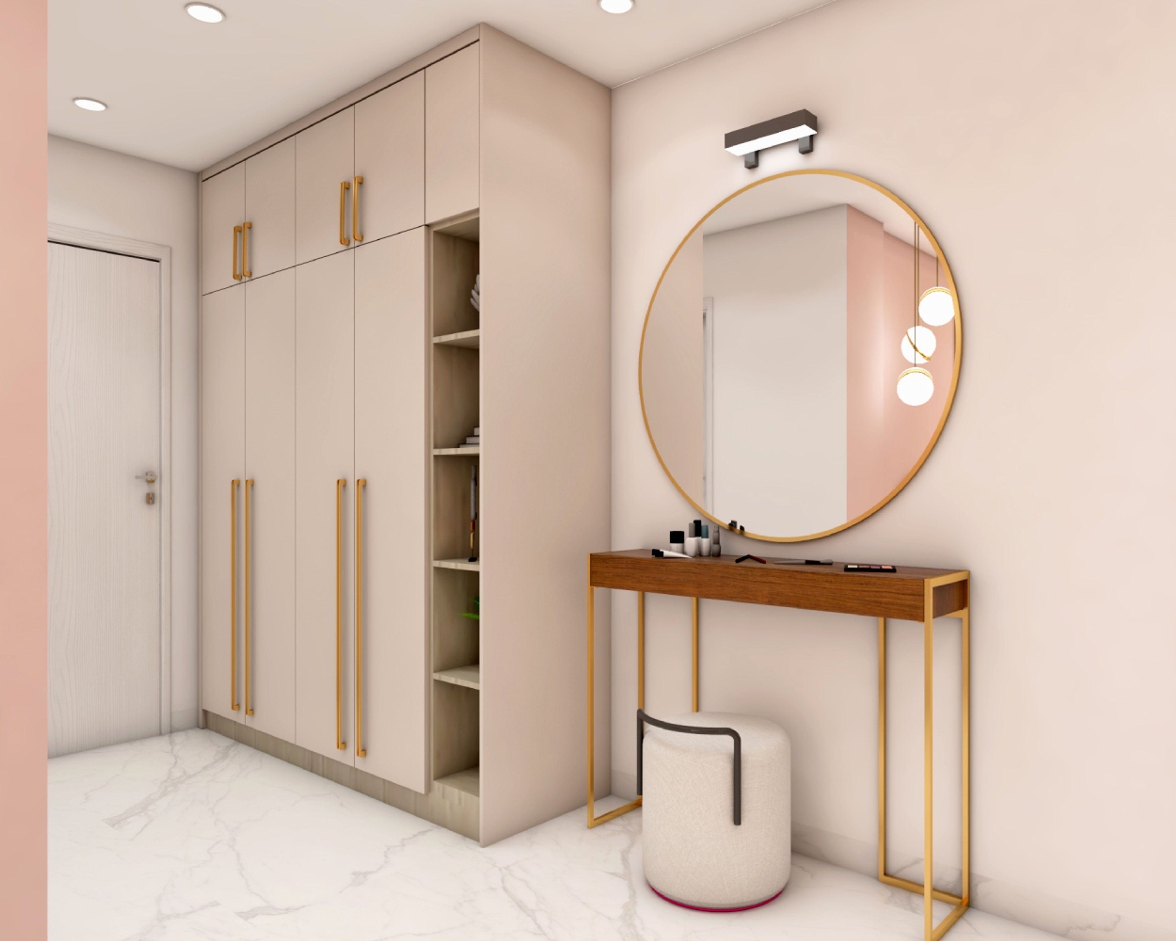 Contemporary Walk-In Wardrobe in Irish Cream with Suede Finish