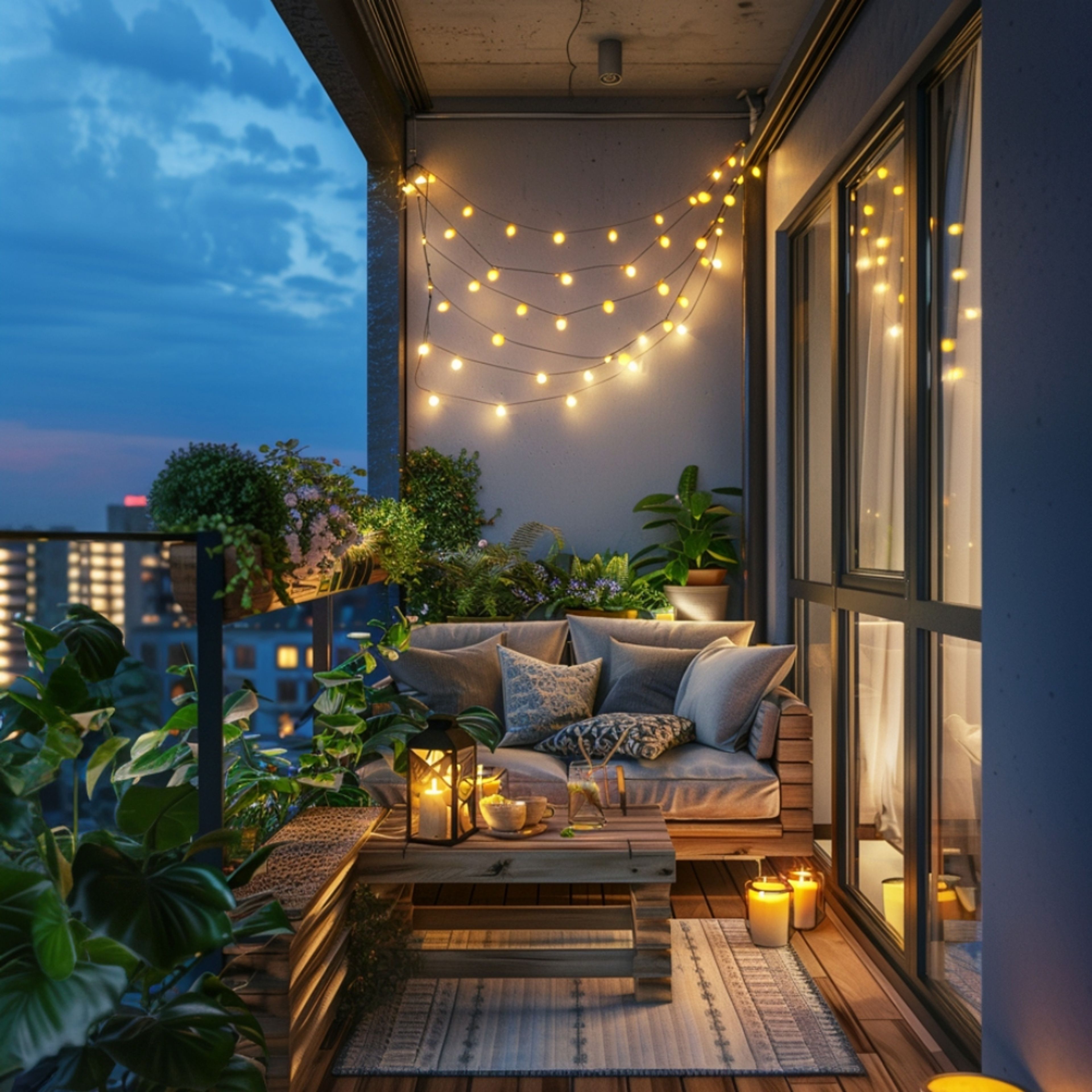 Rustic Balcony Design with Cozy Wooden Sofa