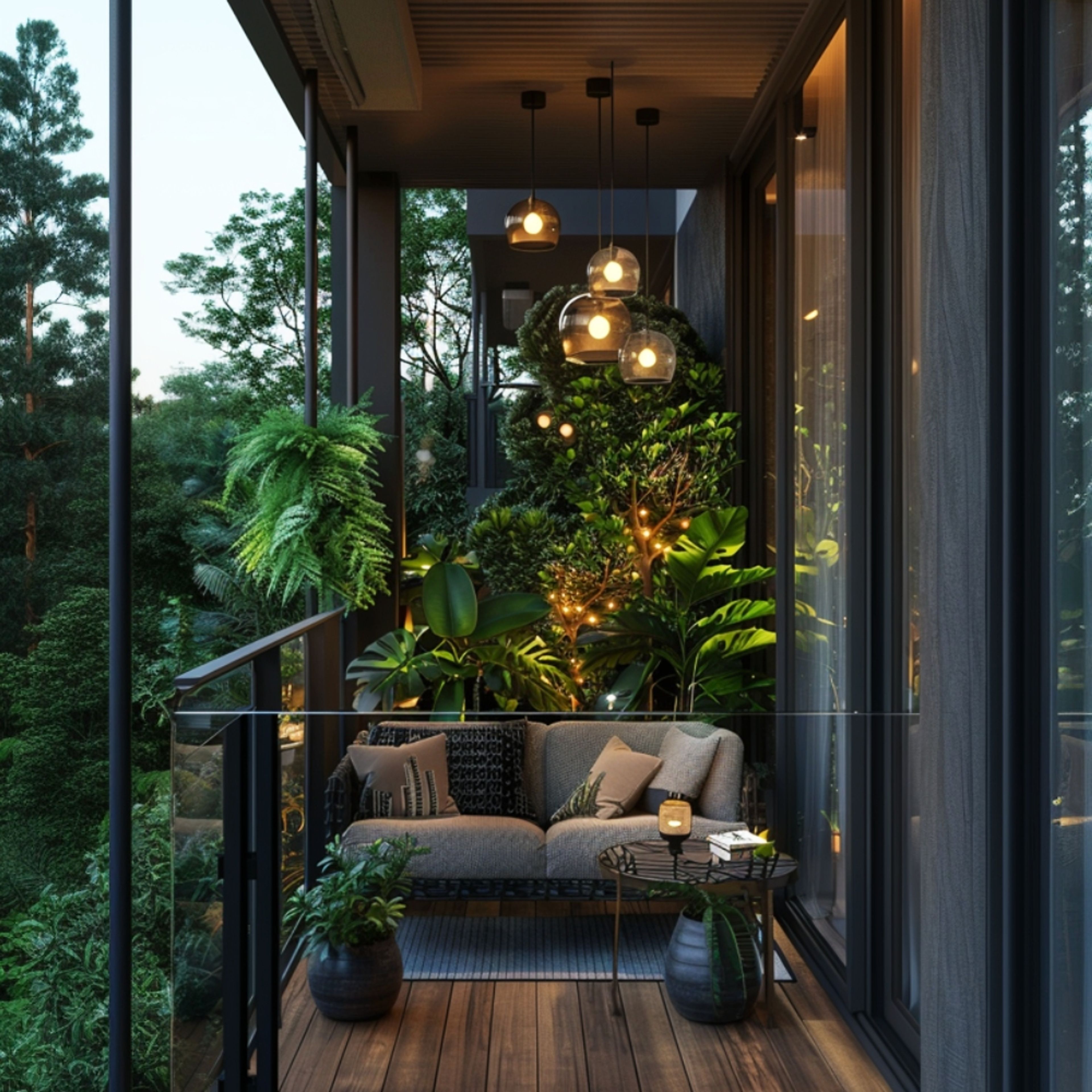 Rustic Balcony Design with Wooden Flooring