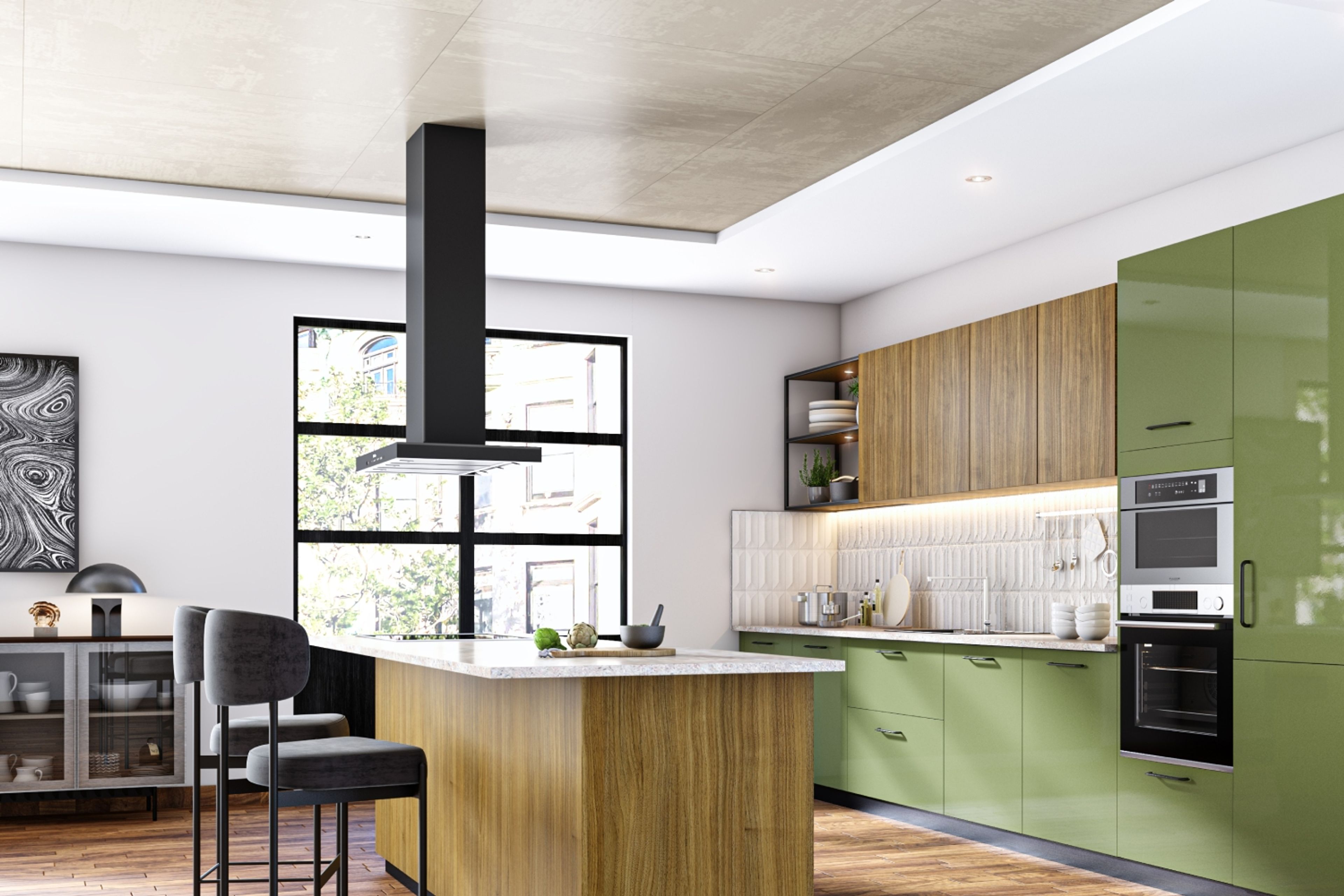 Concrete and gypsum peripheral false ceiling design