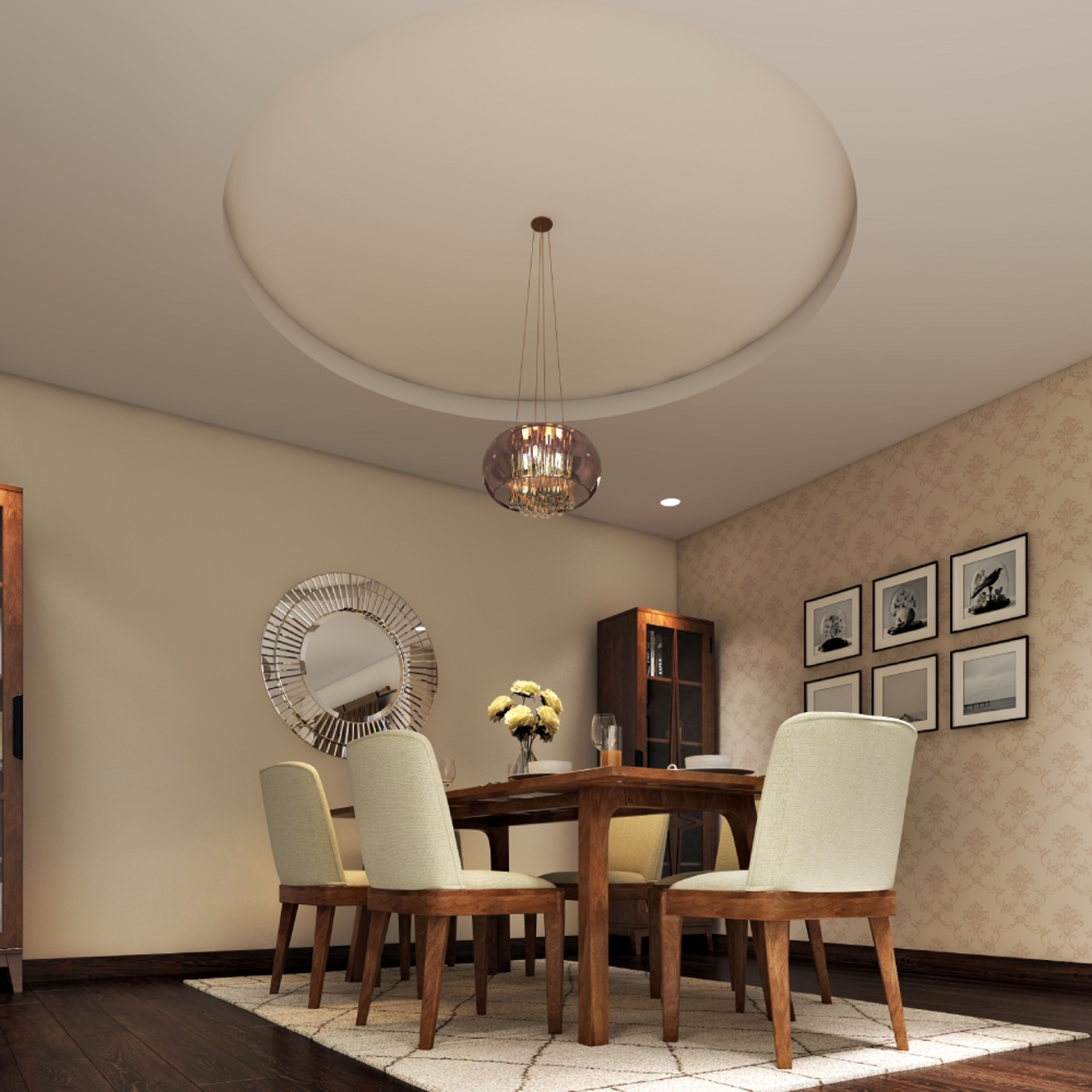 Circular concrete and gypsum false ceiling design