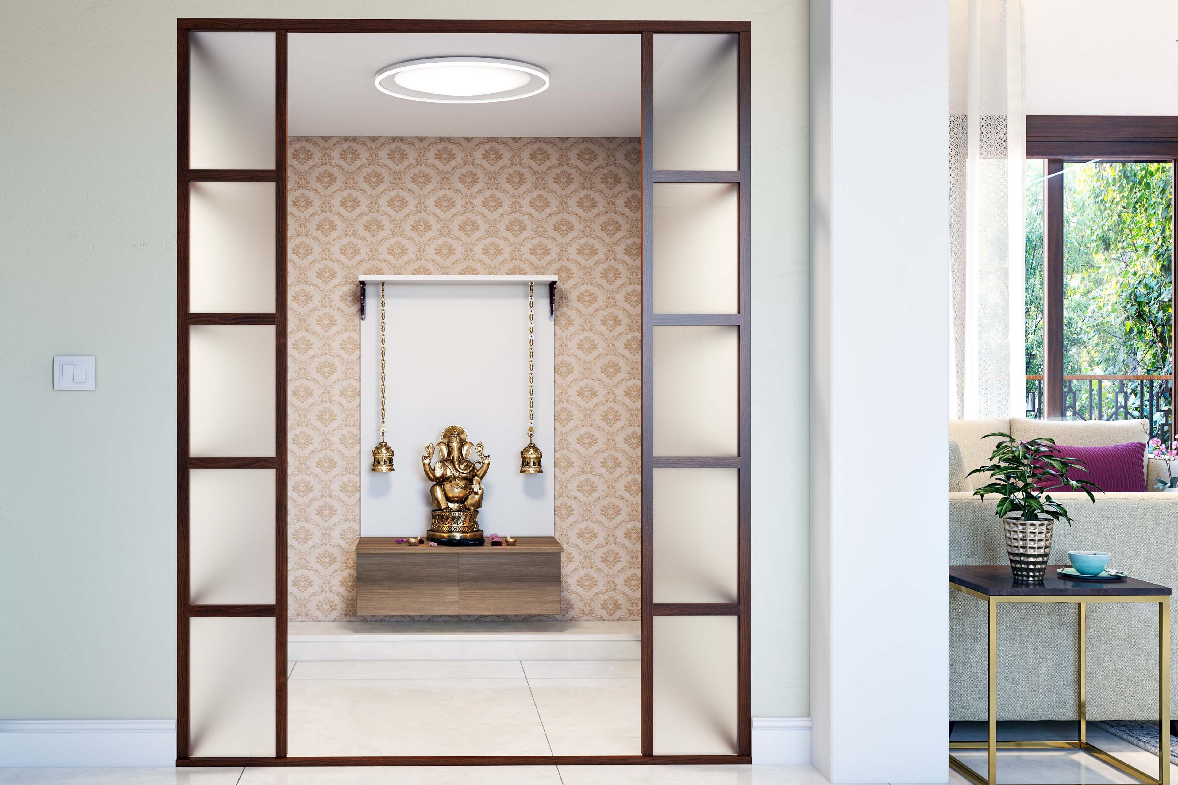 Indian Pooja Design with Glass Partition