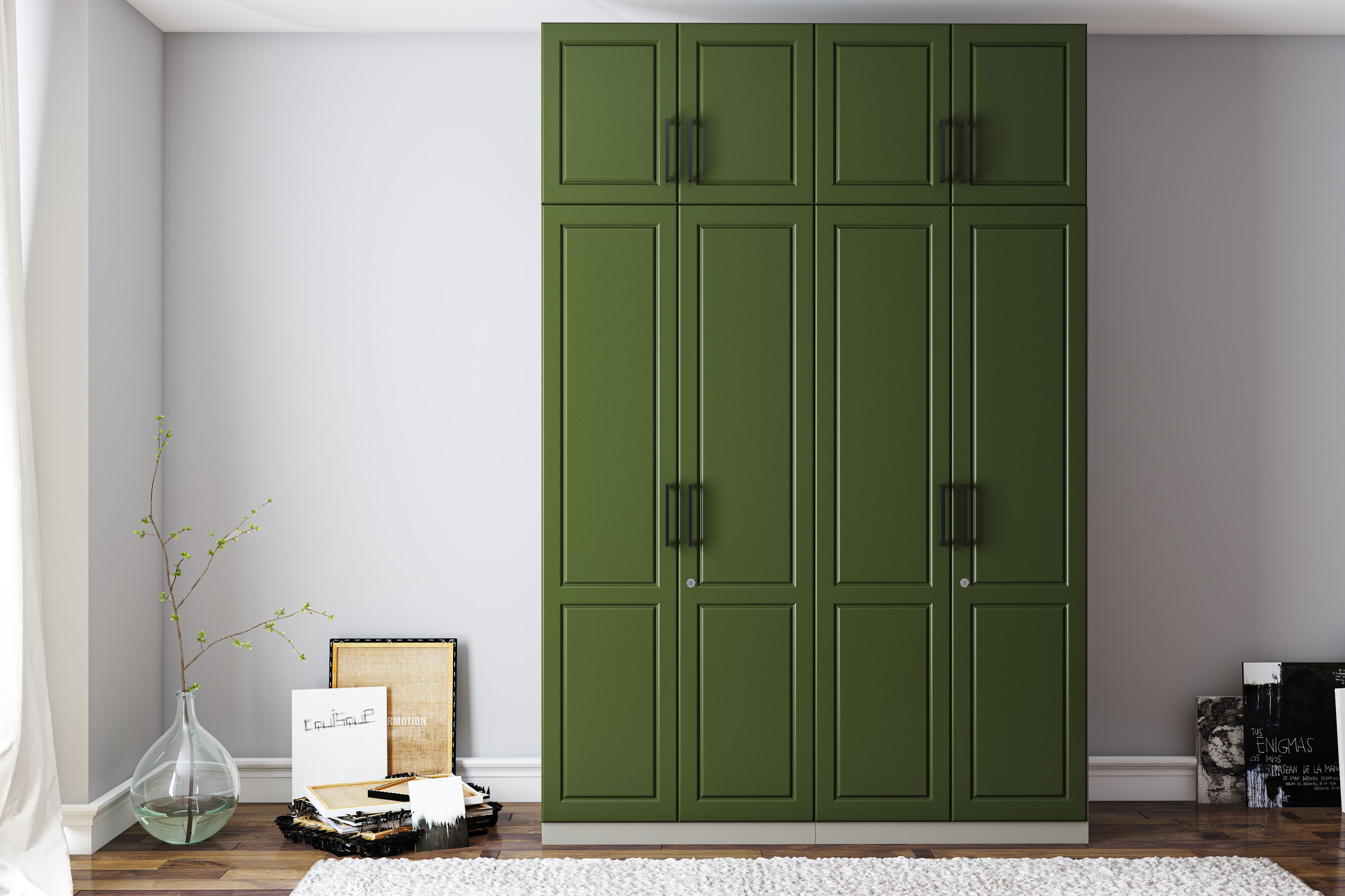 Classic 4-Door Wardrobe Design in Deep Green Tone