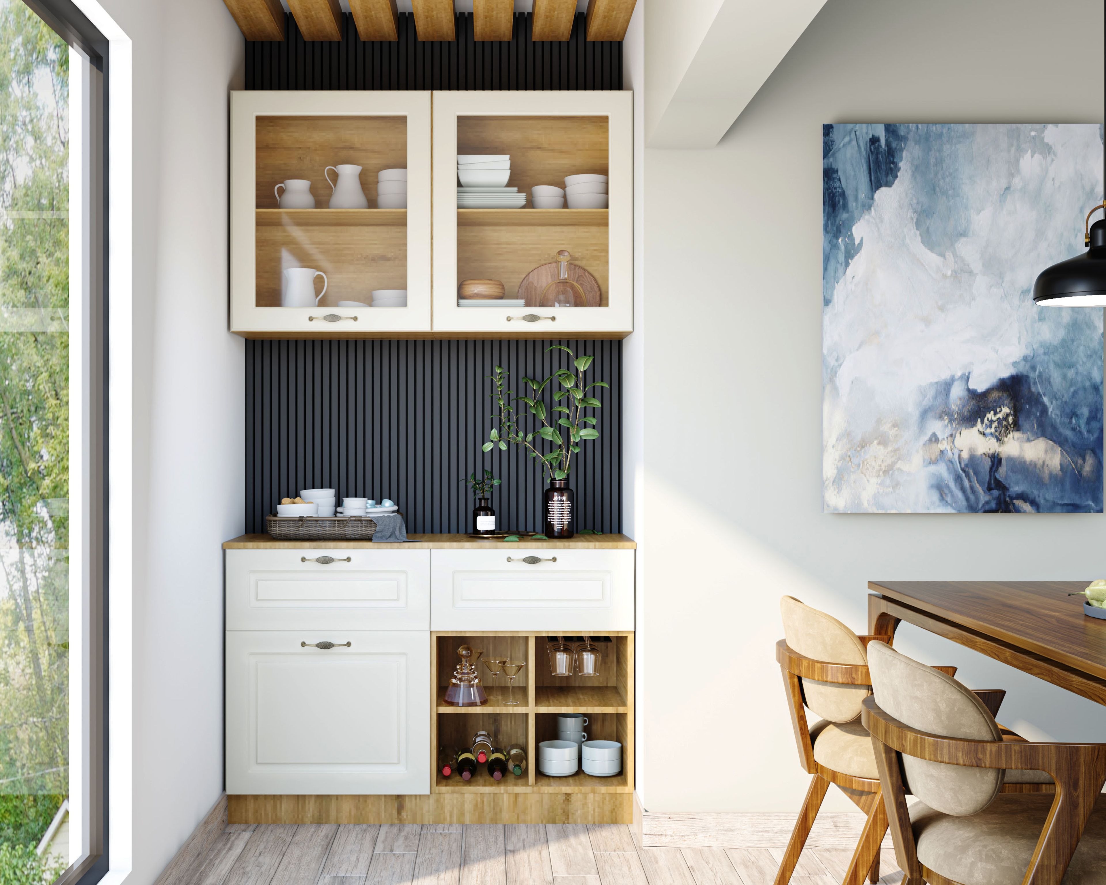 Off White Sleek Modern Crockery Unit Design