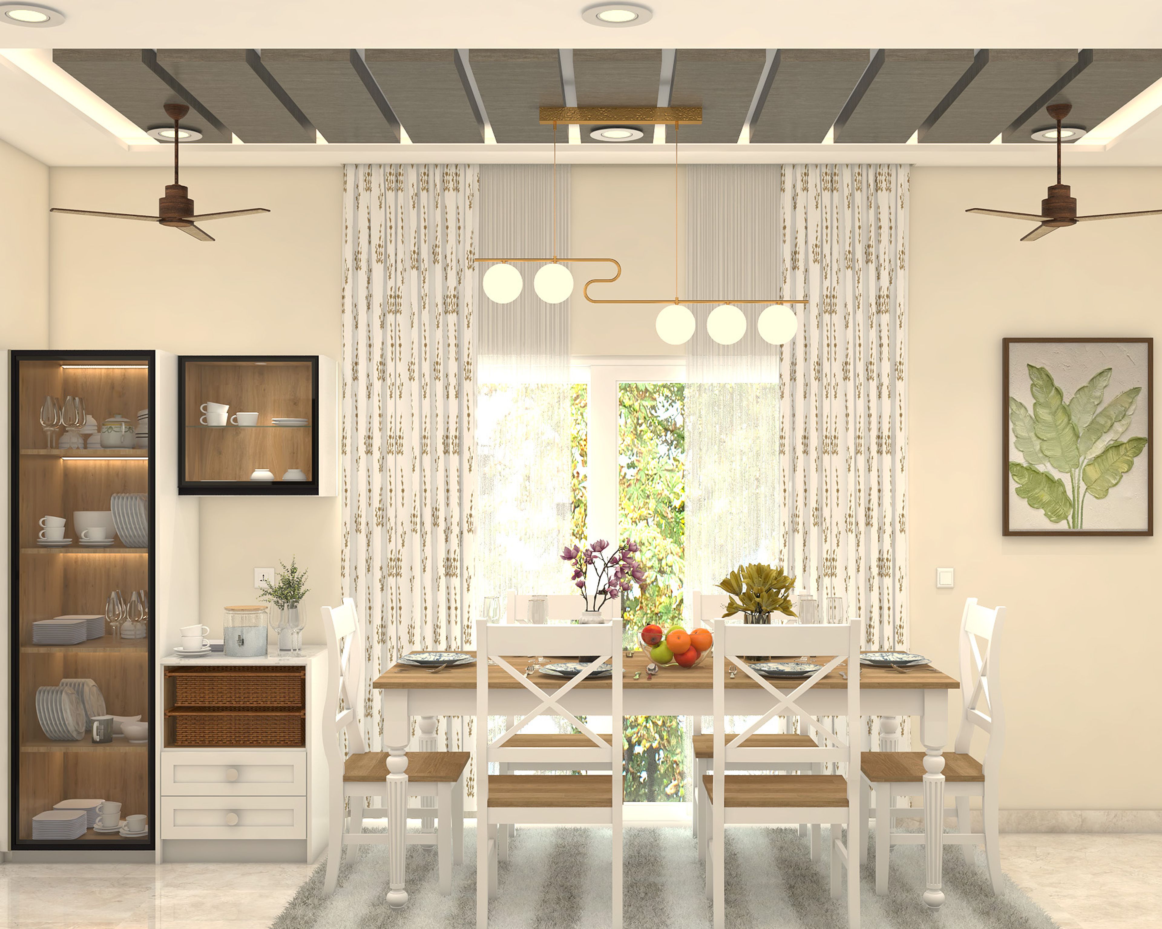 Off-White Modern Crockery Unit Design with Tall Unit