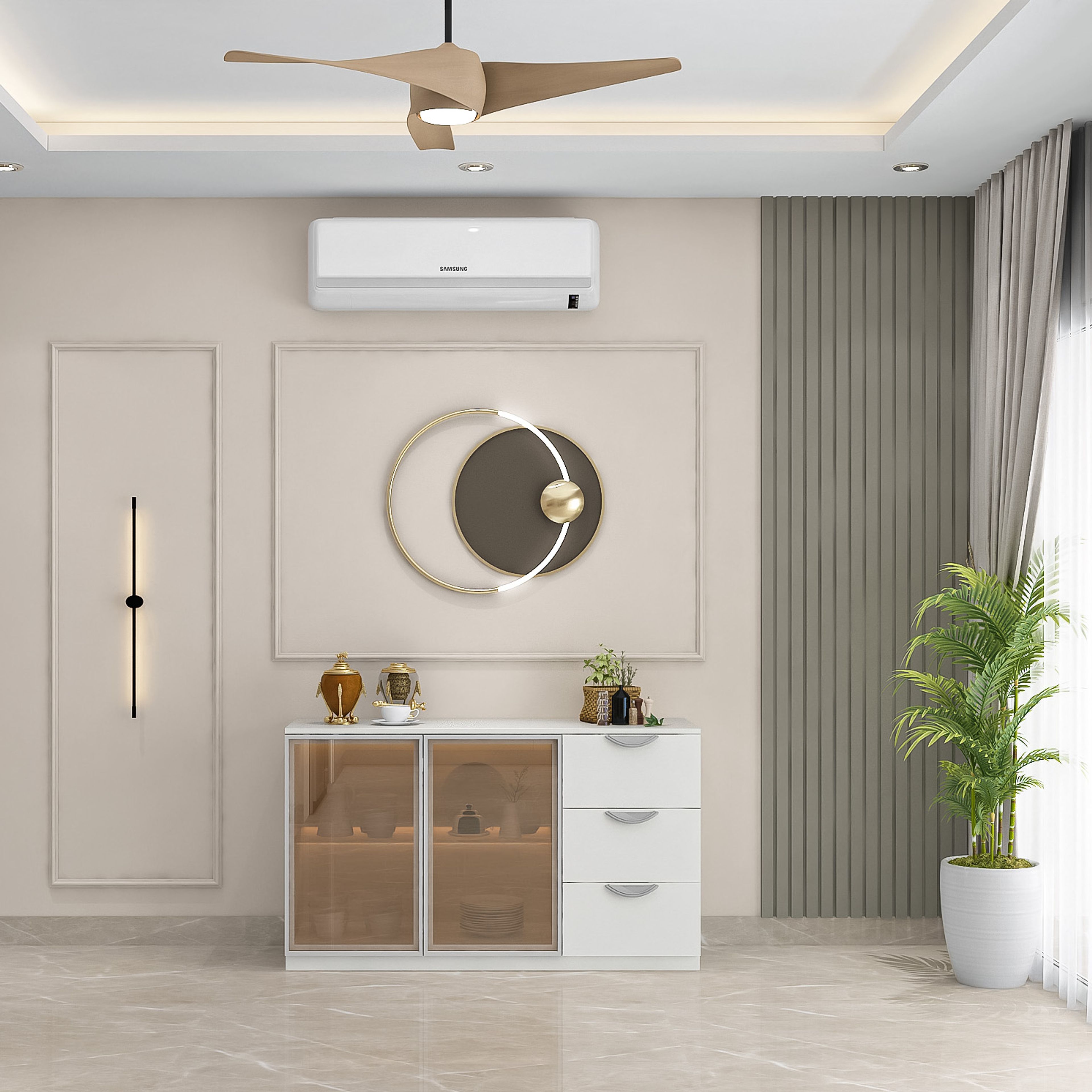 White crockery unit design with drawers