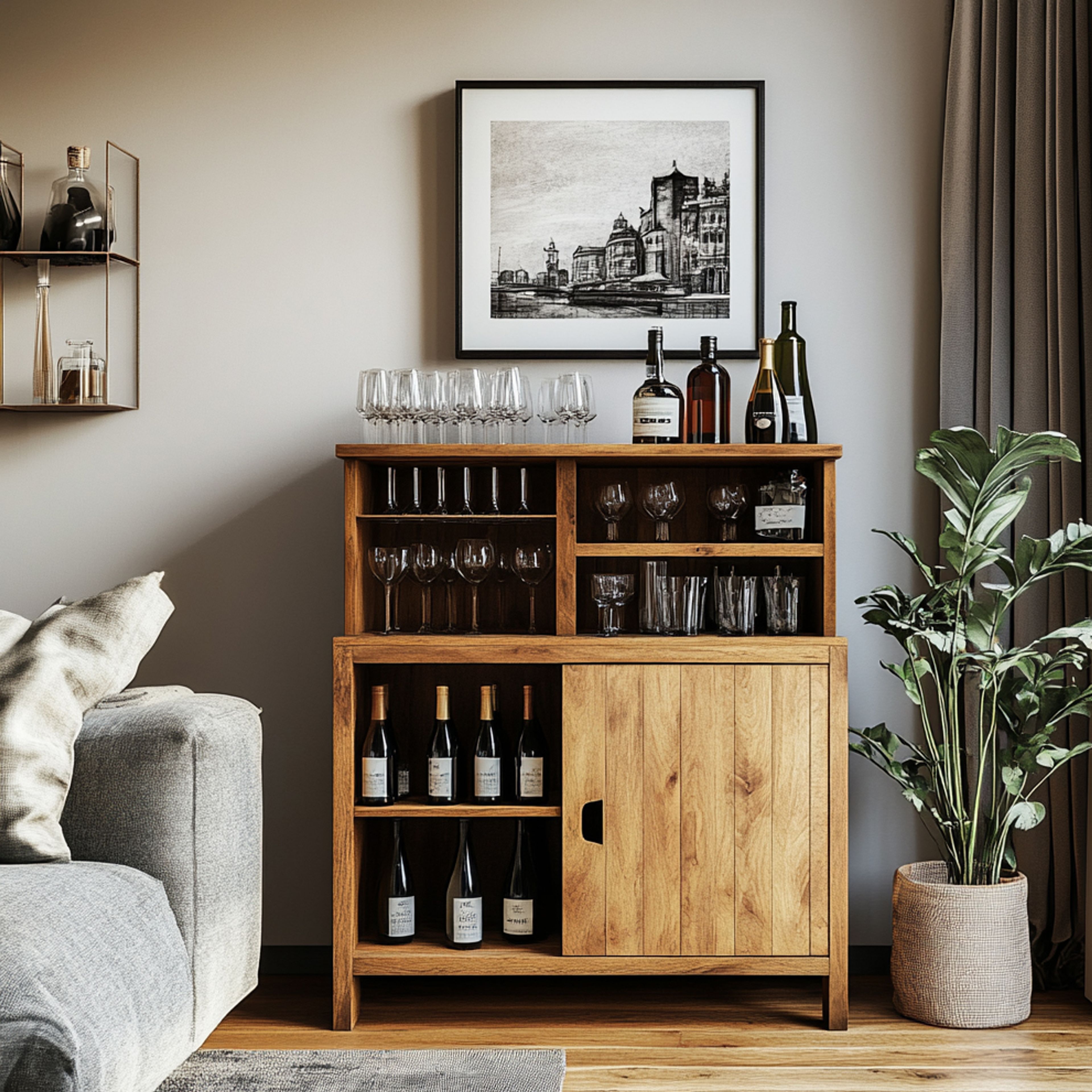 Rustic Home Bar Design with Built-in Wine Rack