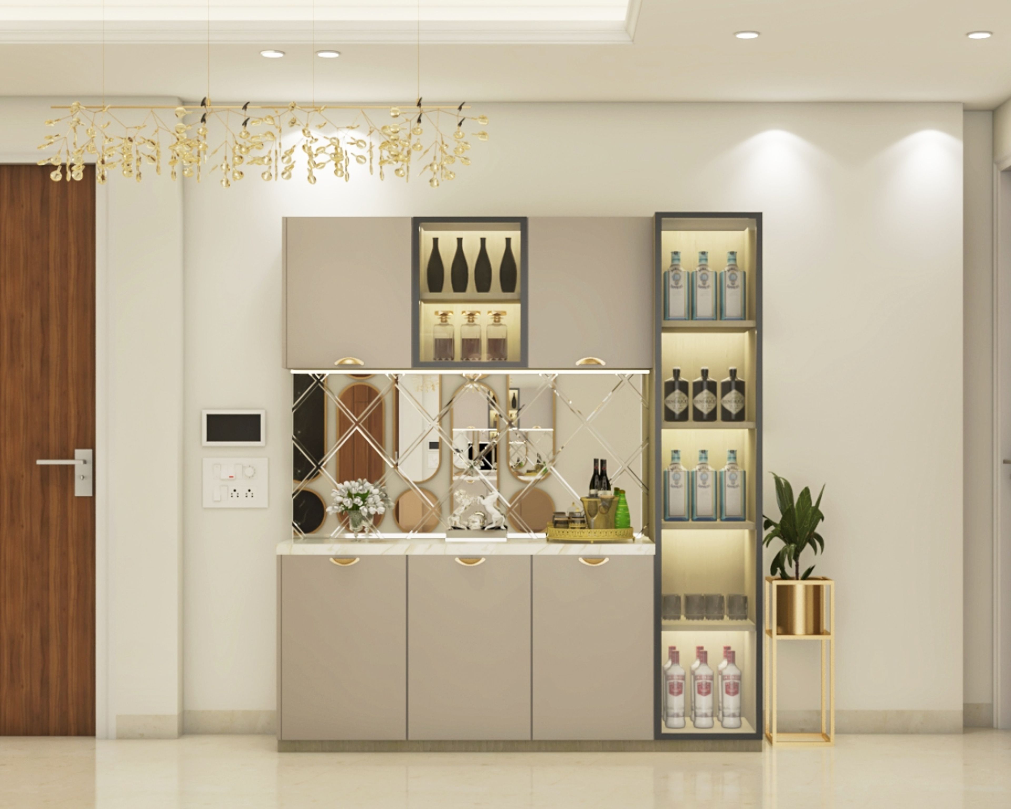 Contemporary Grey Home Bar Design with Base and Wall Storage Units