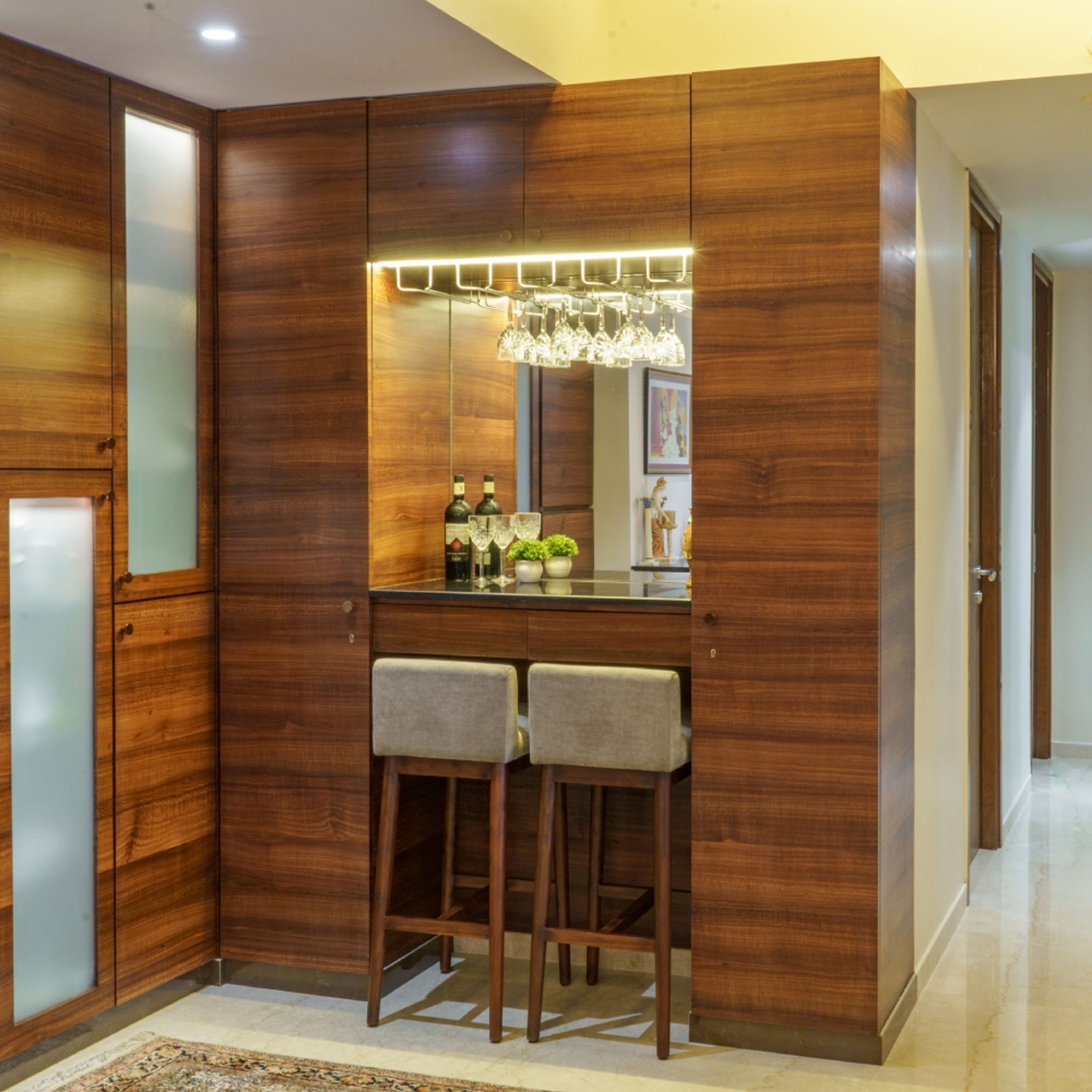 Contemporary Bronze Home Bar Design with Closed Storage