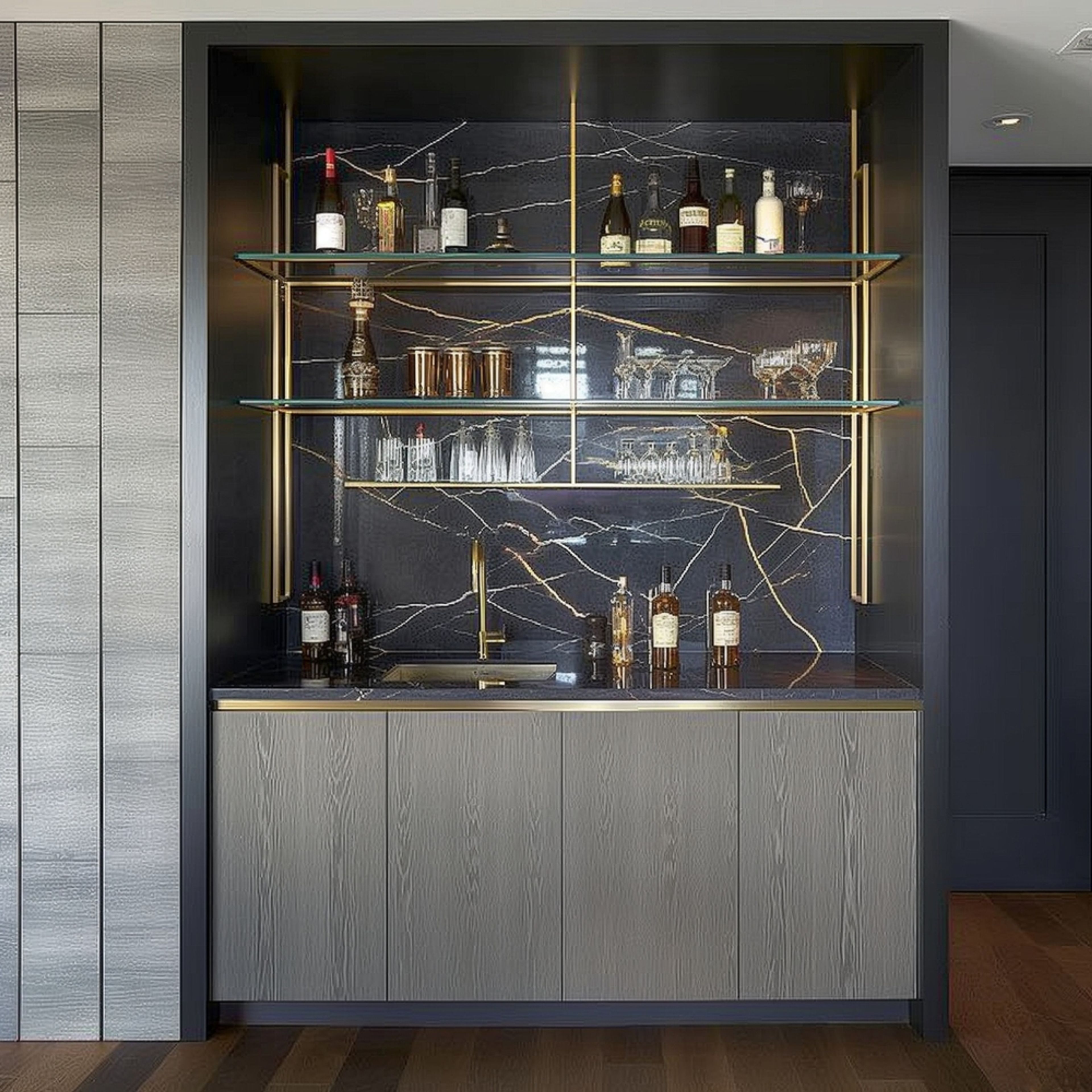 Contemporary Home Bar Design with Caven Acacia Base Unit