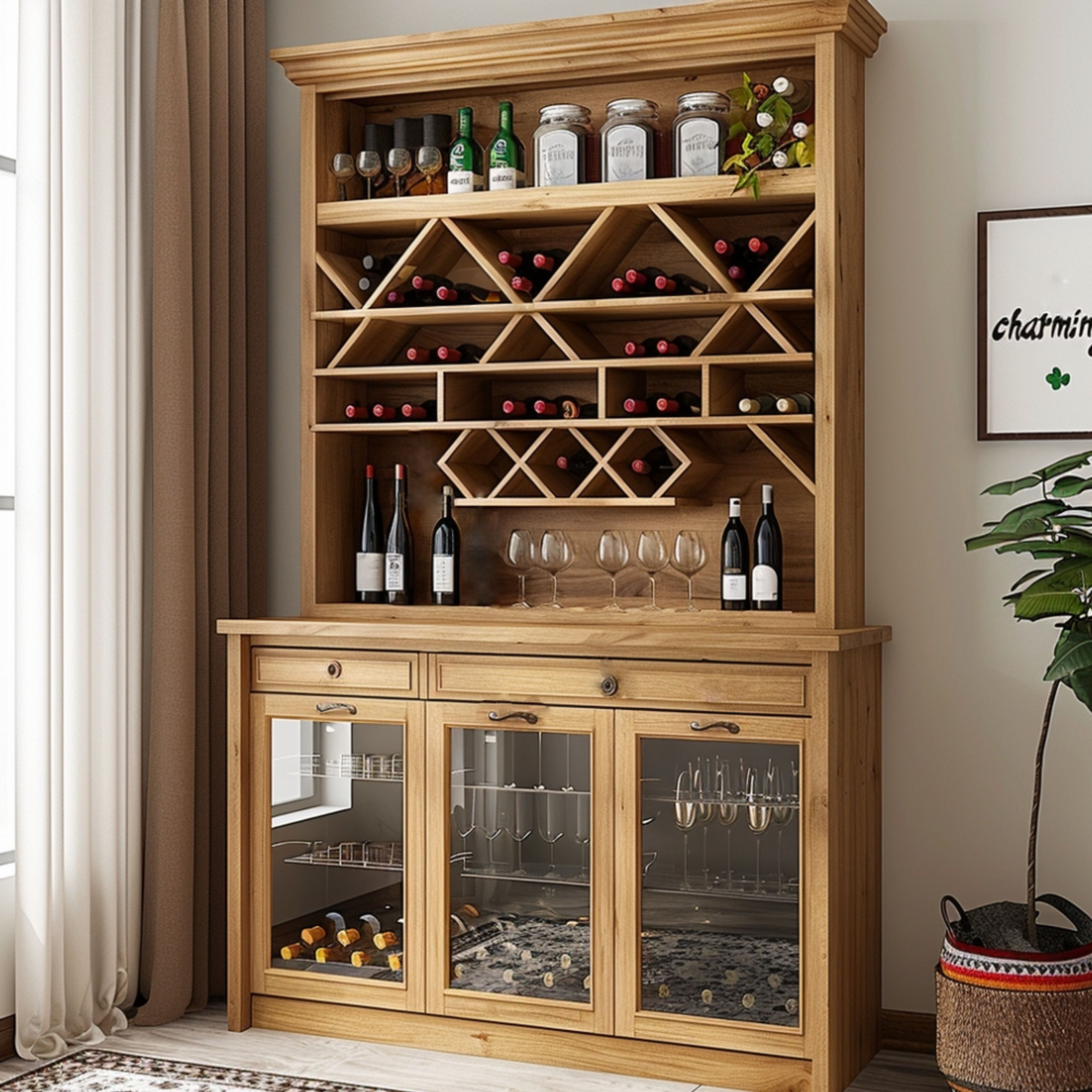 Traditional Home Bar Design with Glass Shutter Units