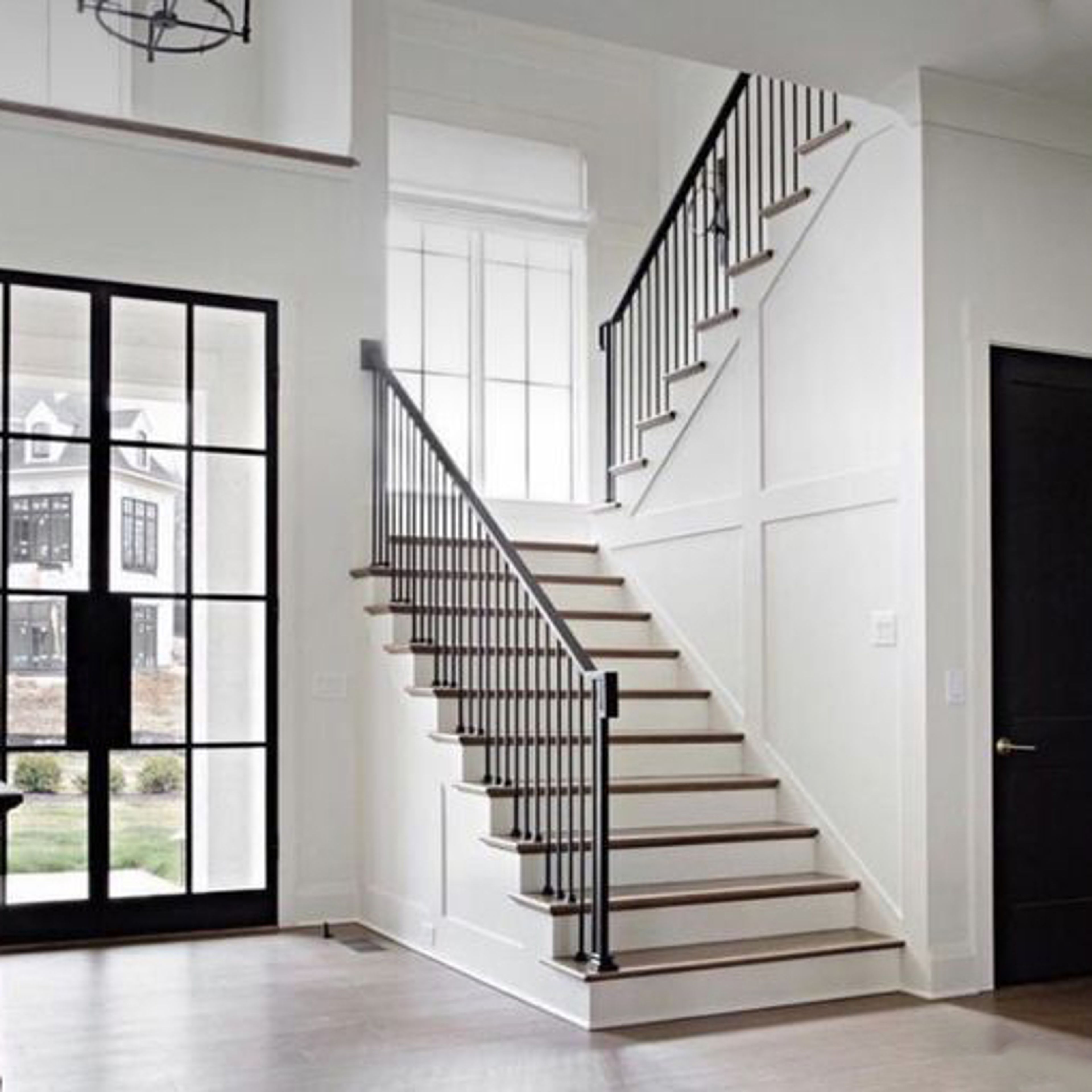 Scandinavian Half Landing Staircase Design in Wood and Concrete