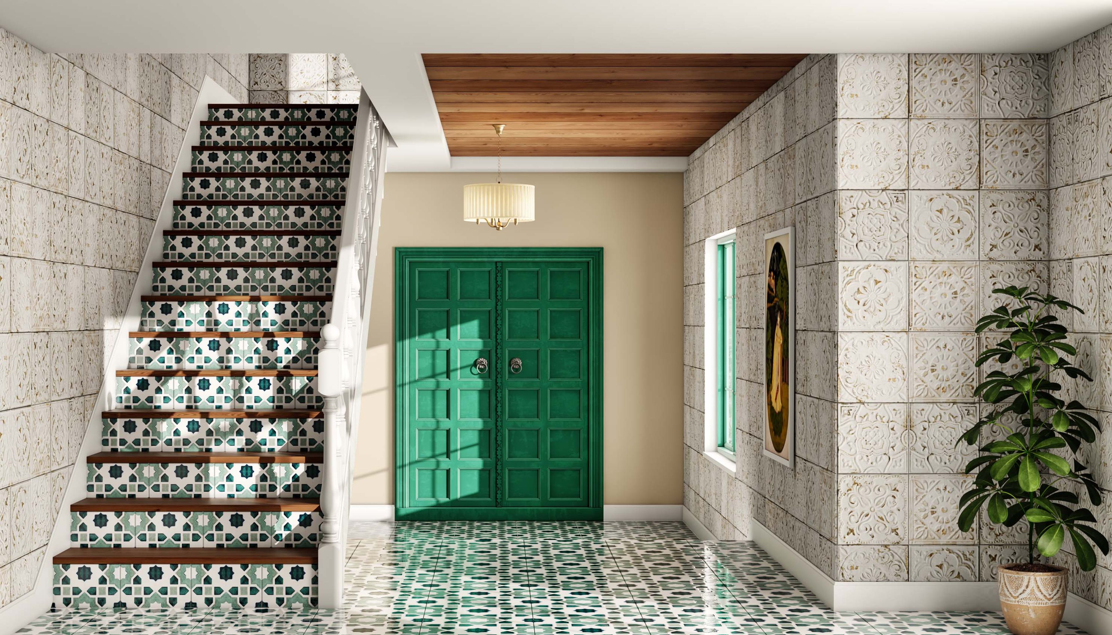 Contemporary Straight Staircase Design with Tile and Concrete