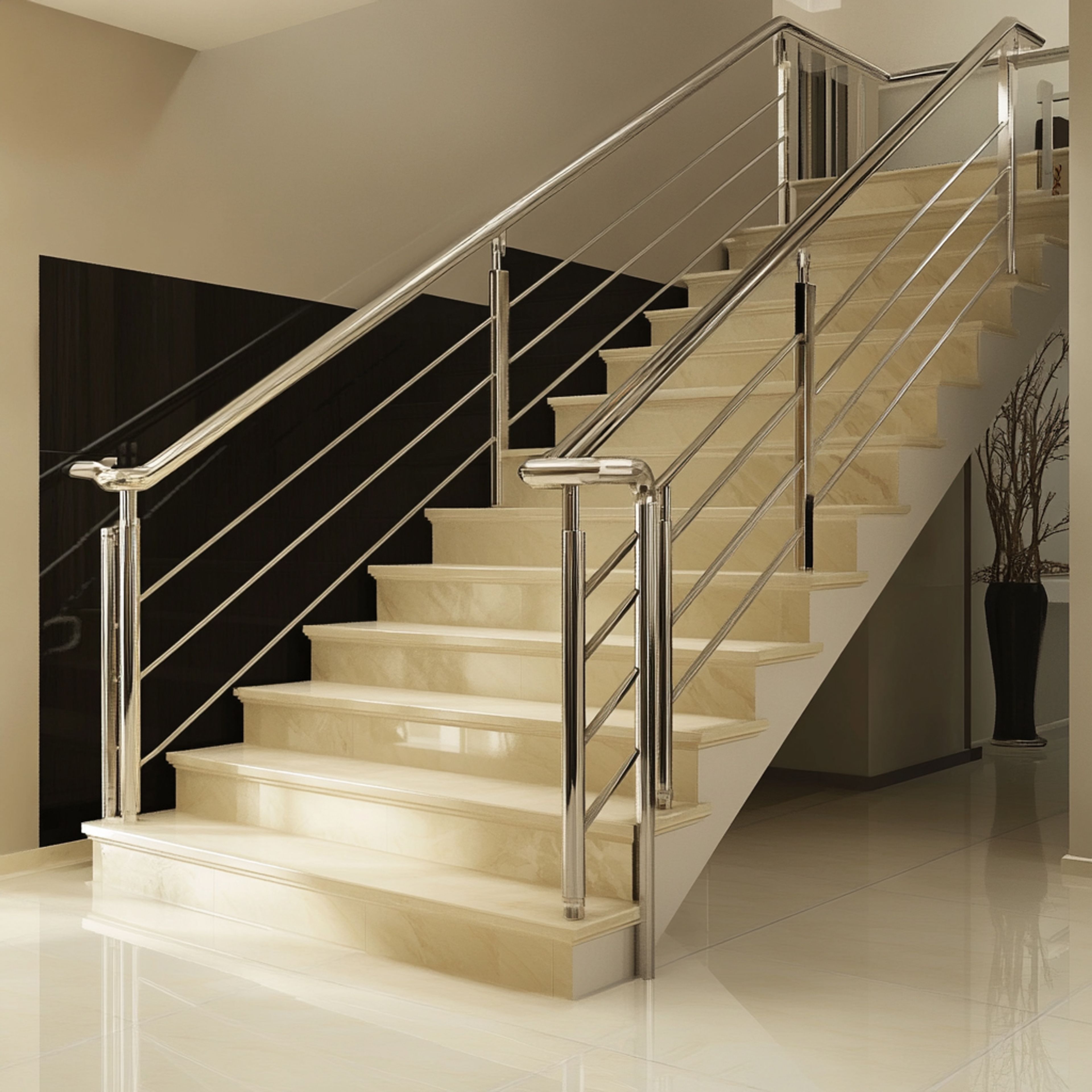 Modern L-Shaped Half Pace Staircase Design in Concrete and Metal