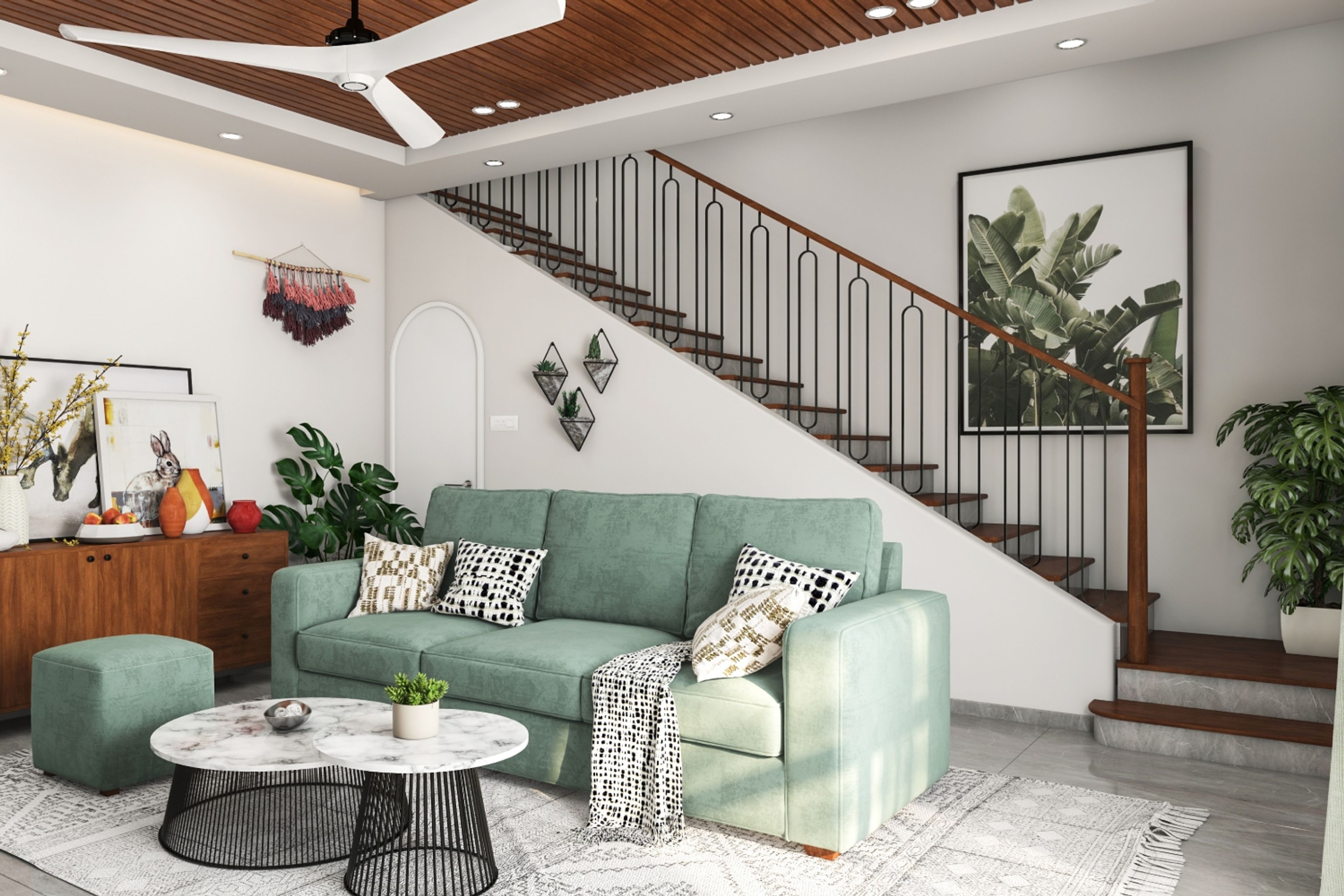 Contemporary Wood, Concrete, and Metal Straight Staircase Design