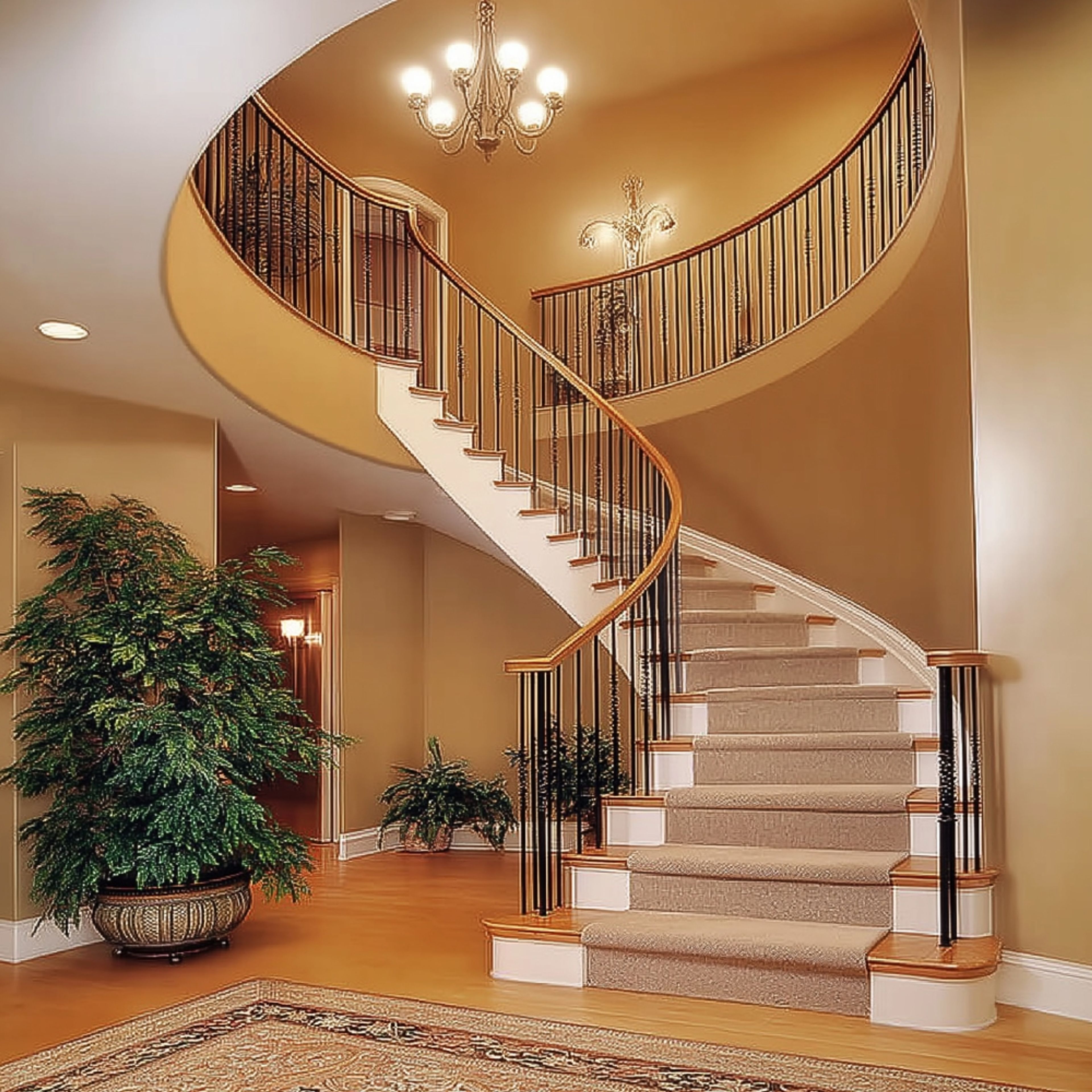 Traditional Curved Staircase Design in Concrete and Wood