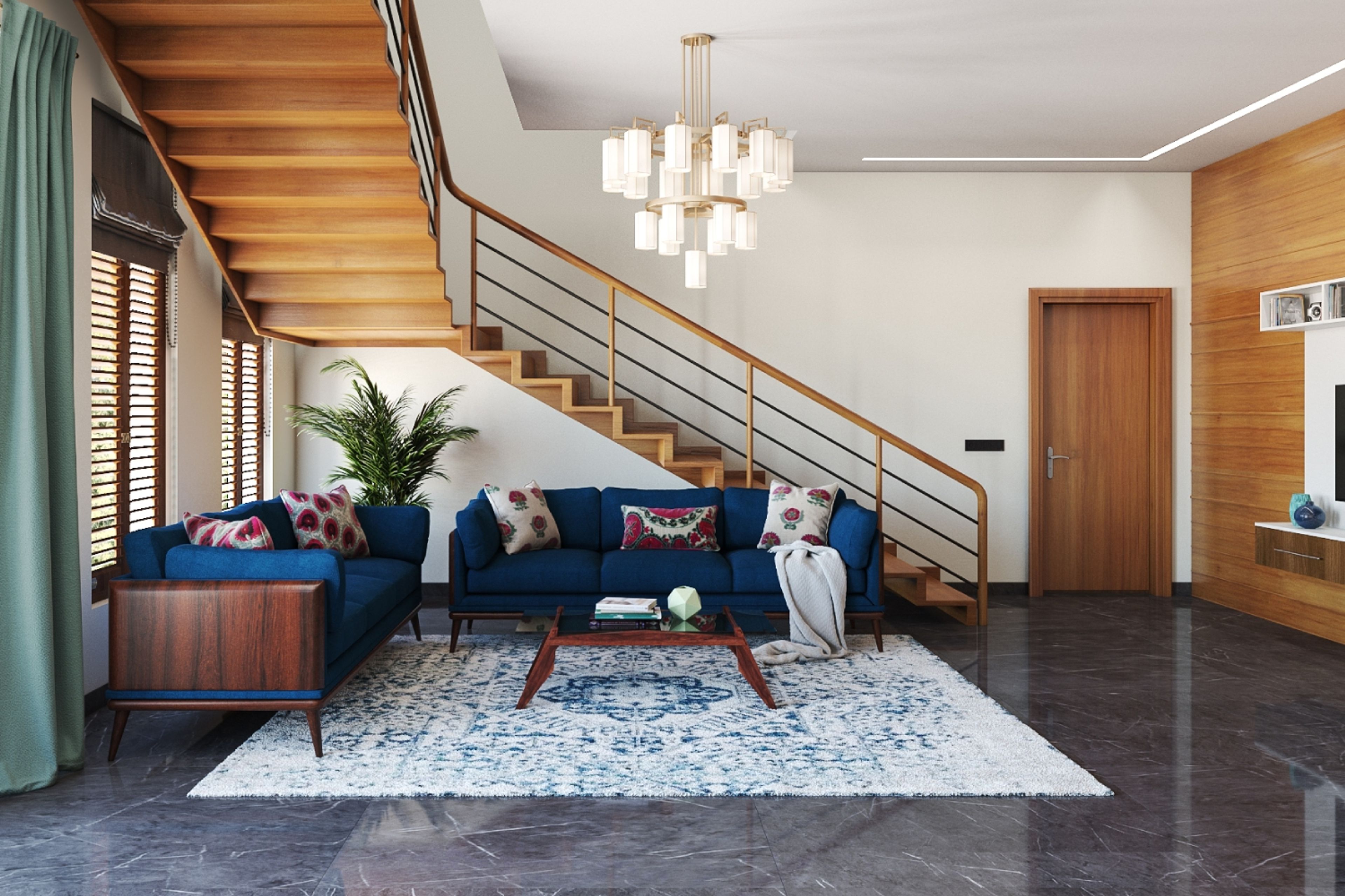 Mid-Century Modern Wooden L-Shaped Staircase Design