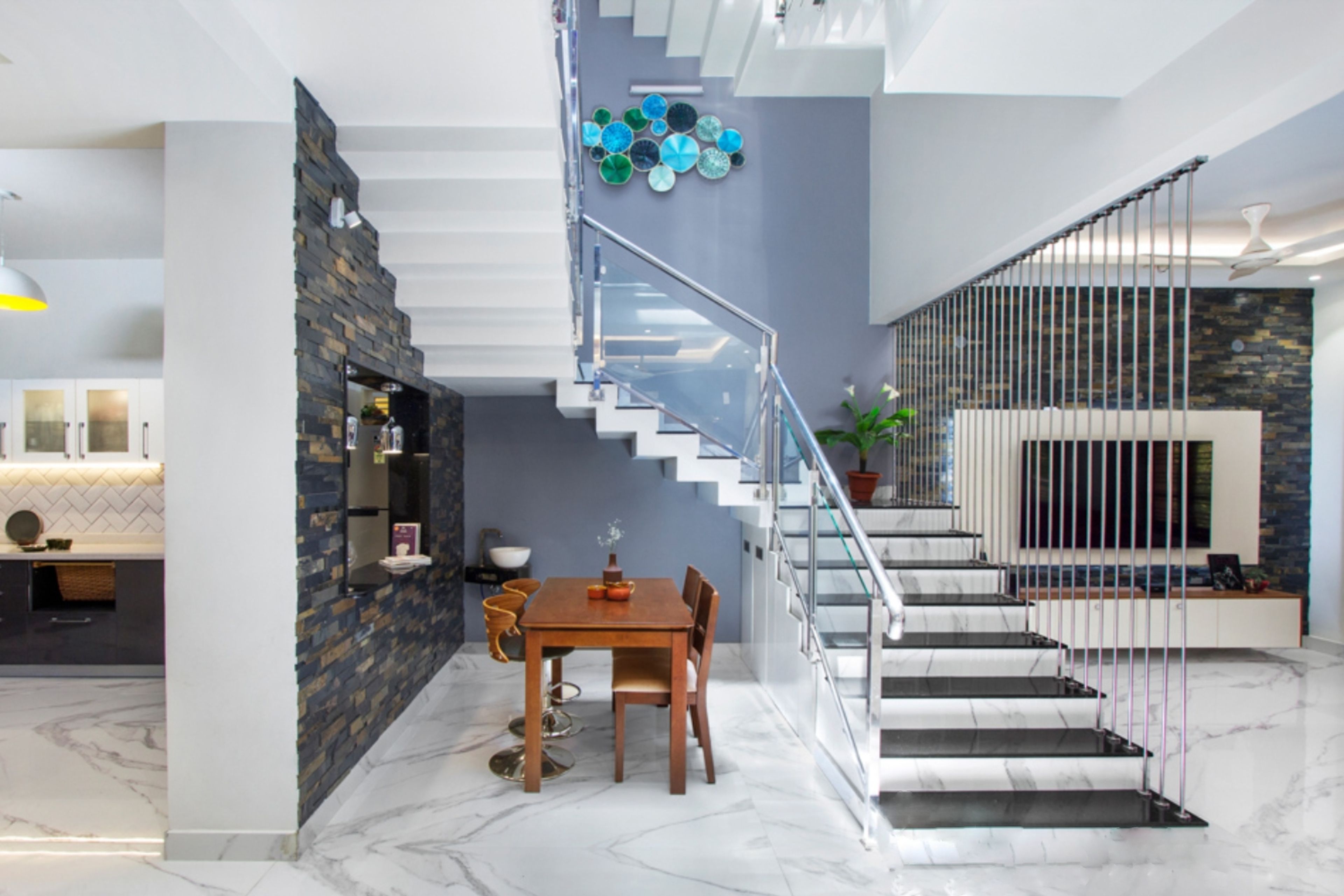 Modern U-Shaped Concrete Staircase Design with Two Landings