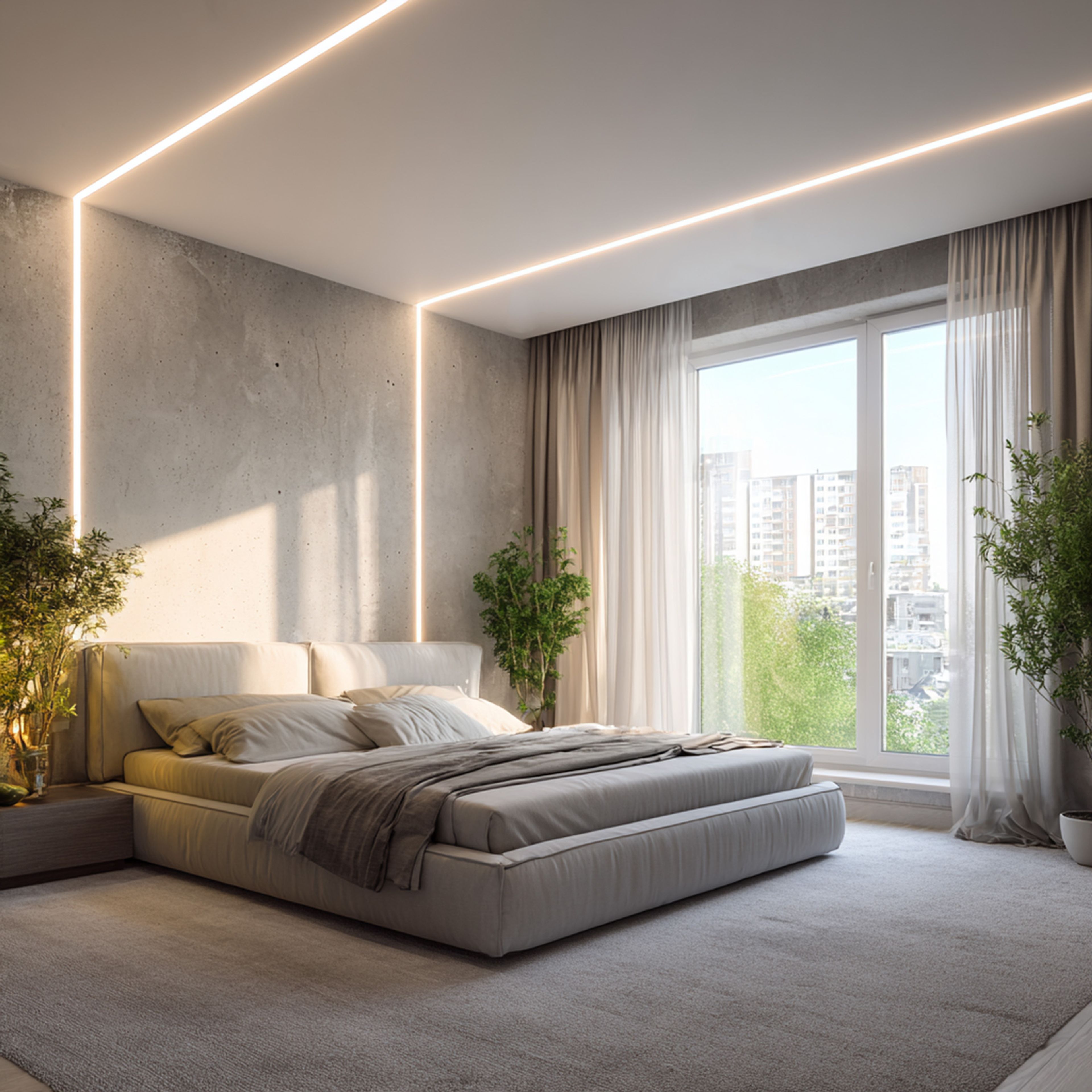 Minimal Single Layer False Ceiling Design with Rectangular Layout and Strip Light