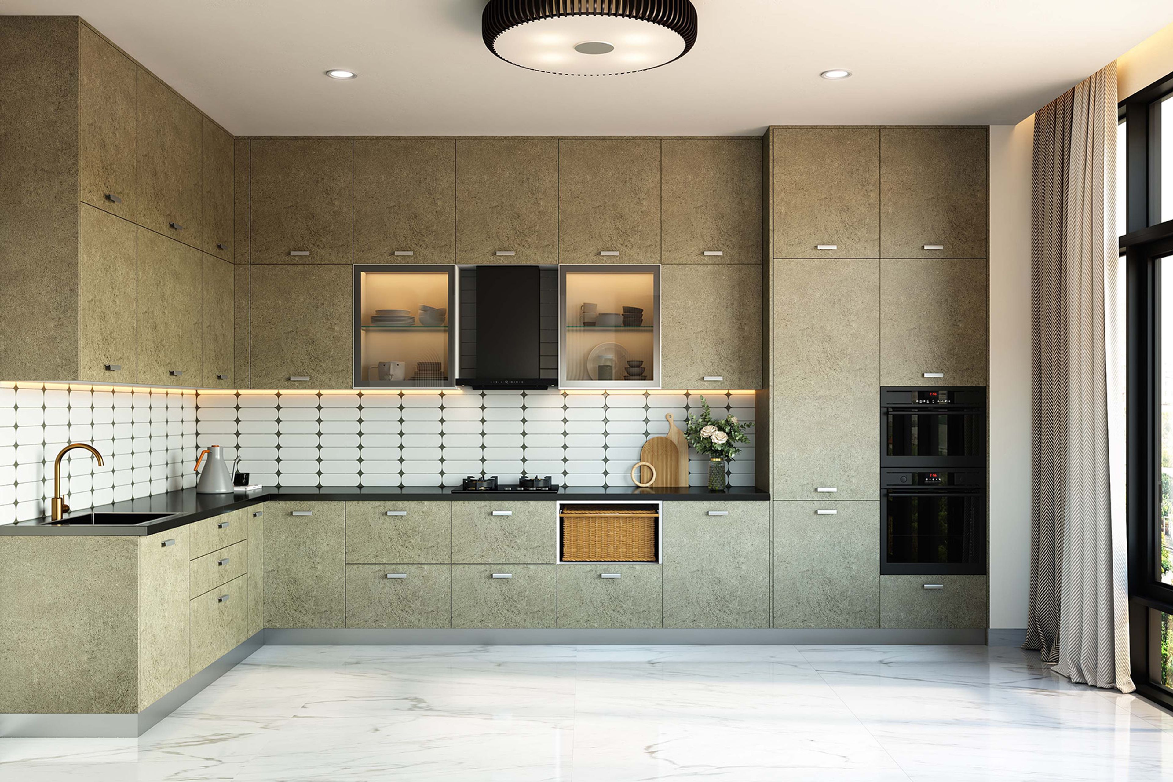 White Rectangular Flooring Design with Glossy Finish and Seamless Joints