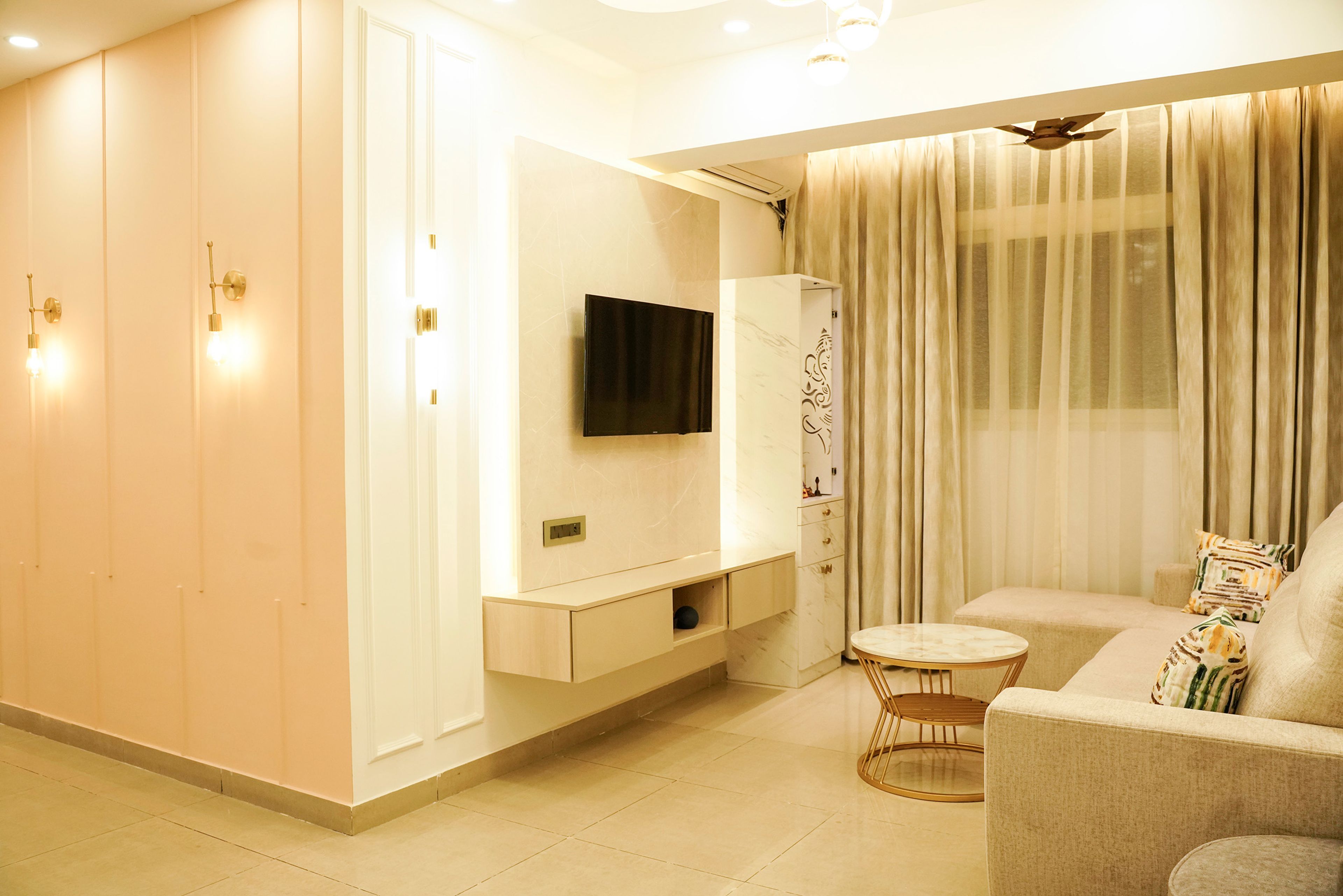 Living Room Design Featuring Quilted Chairs and Beige L-Shaped Sectional Sofa