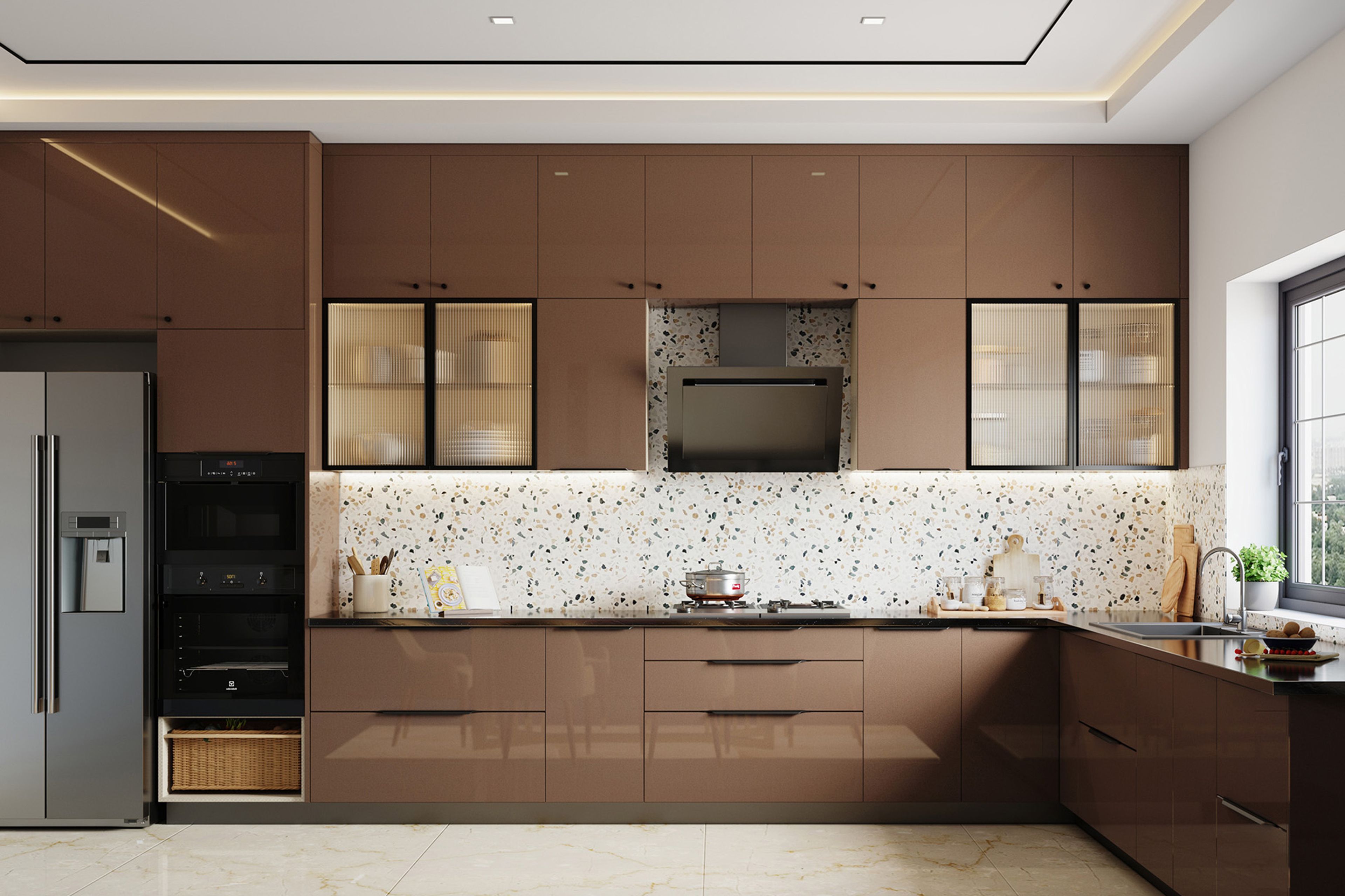 Multicolour Modern Ceramic Kitchen Tile Design with Terrazzo Pattern and Matte Finish