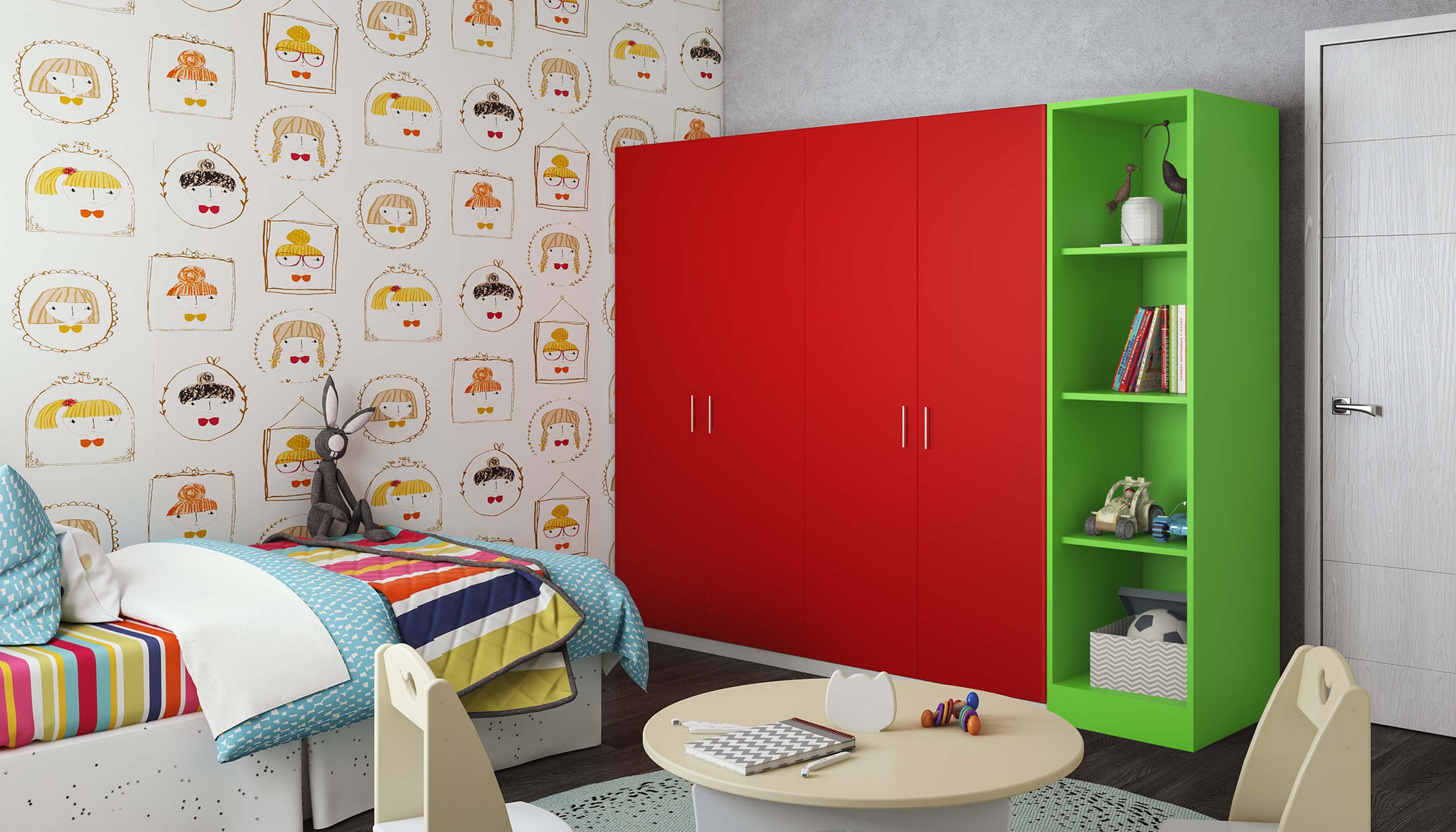 Multicolour Contemporary Repetitive Hand-Drawn Pattern, Face Illustrations in Ornate Frames Wallpaper Design