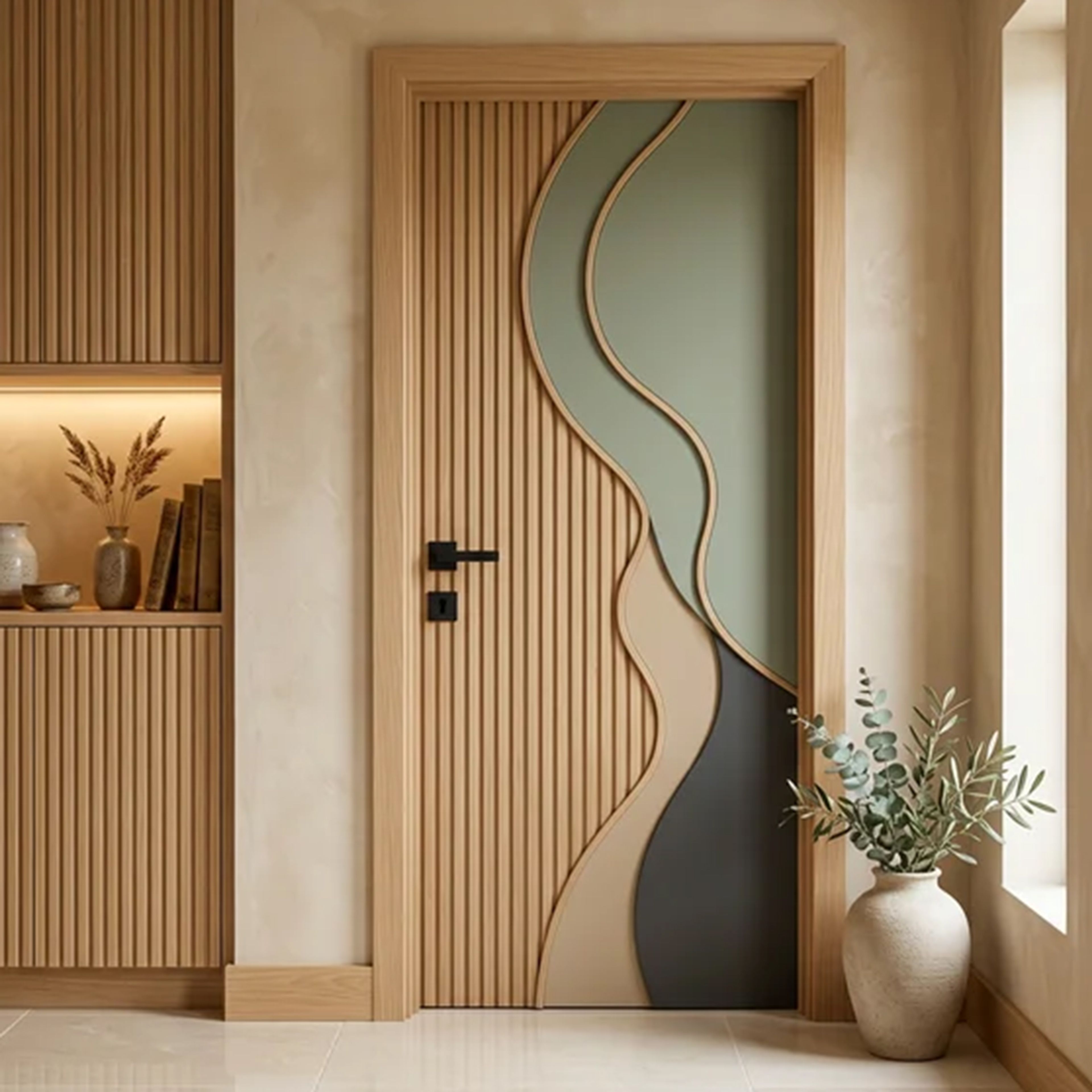 Modern Matte Fluted Wave Door Design featuring Organic Curved Detailing
