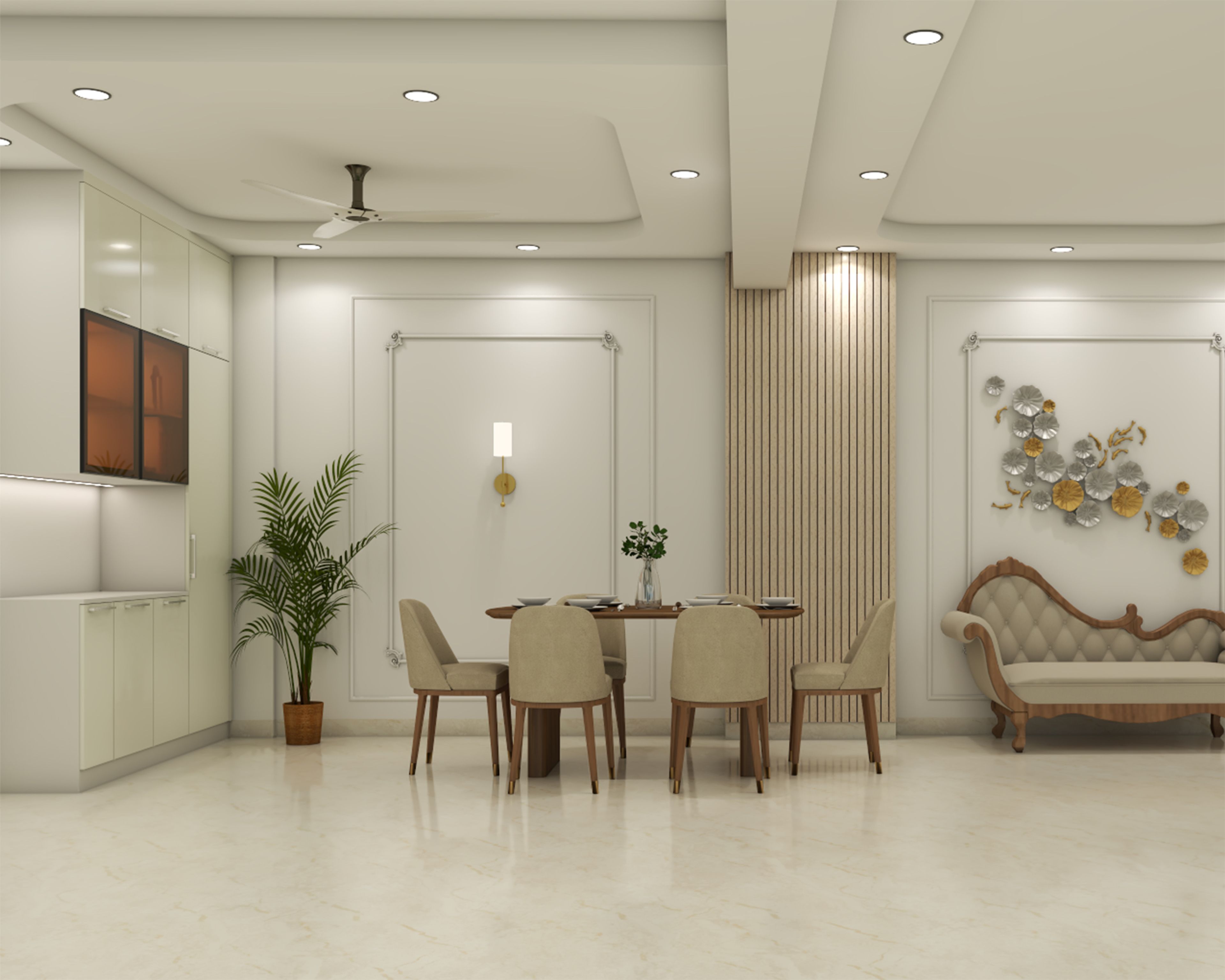 Dining Room with Full-Height Crockery Storage, Panelled Walls and Fluted Divider