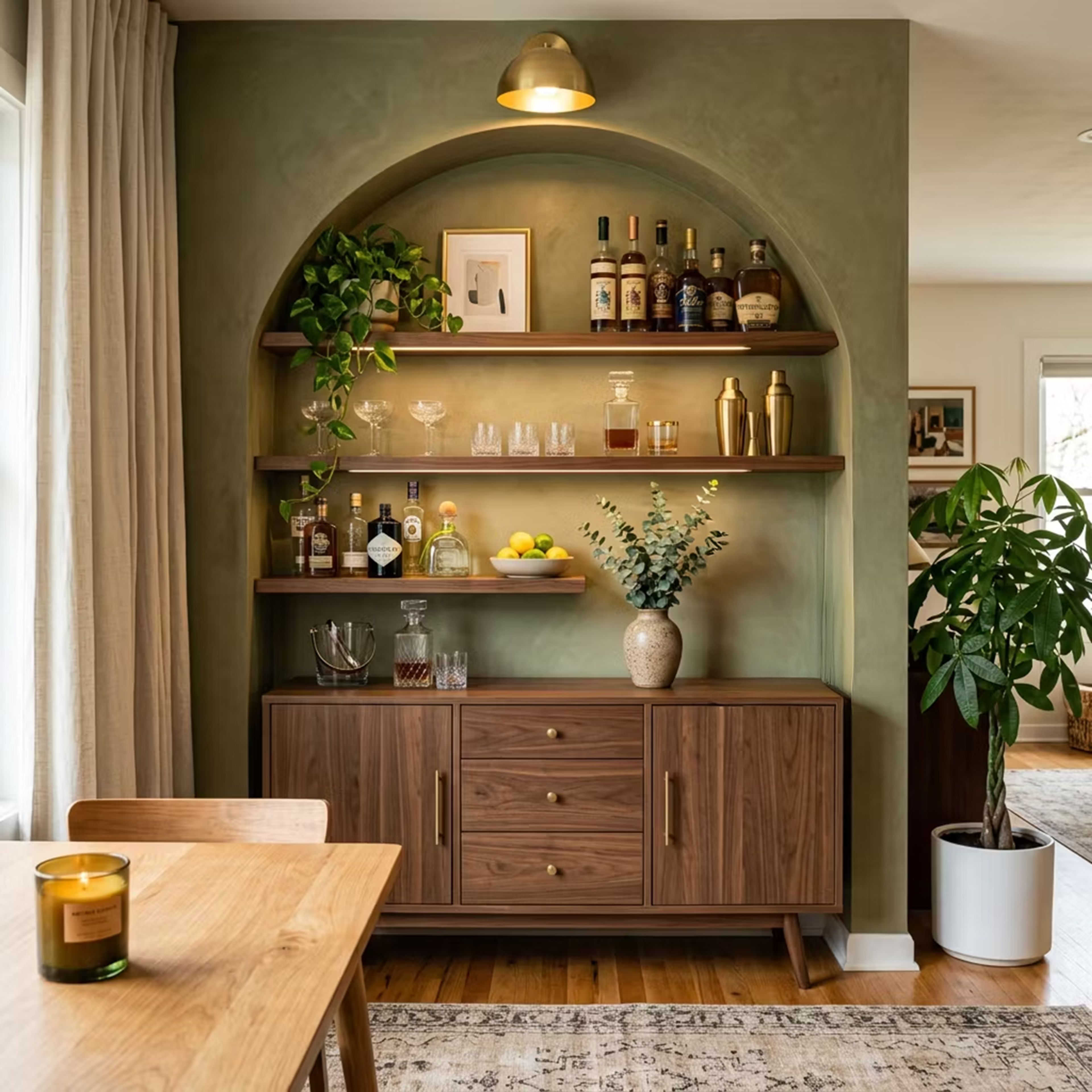 Mid-Century Modern Green Wall Paint Design with Organic Tonal Depth Variation