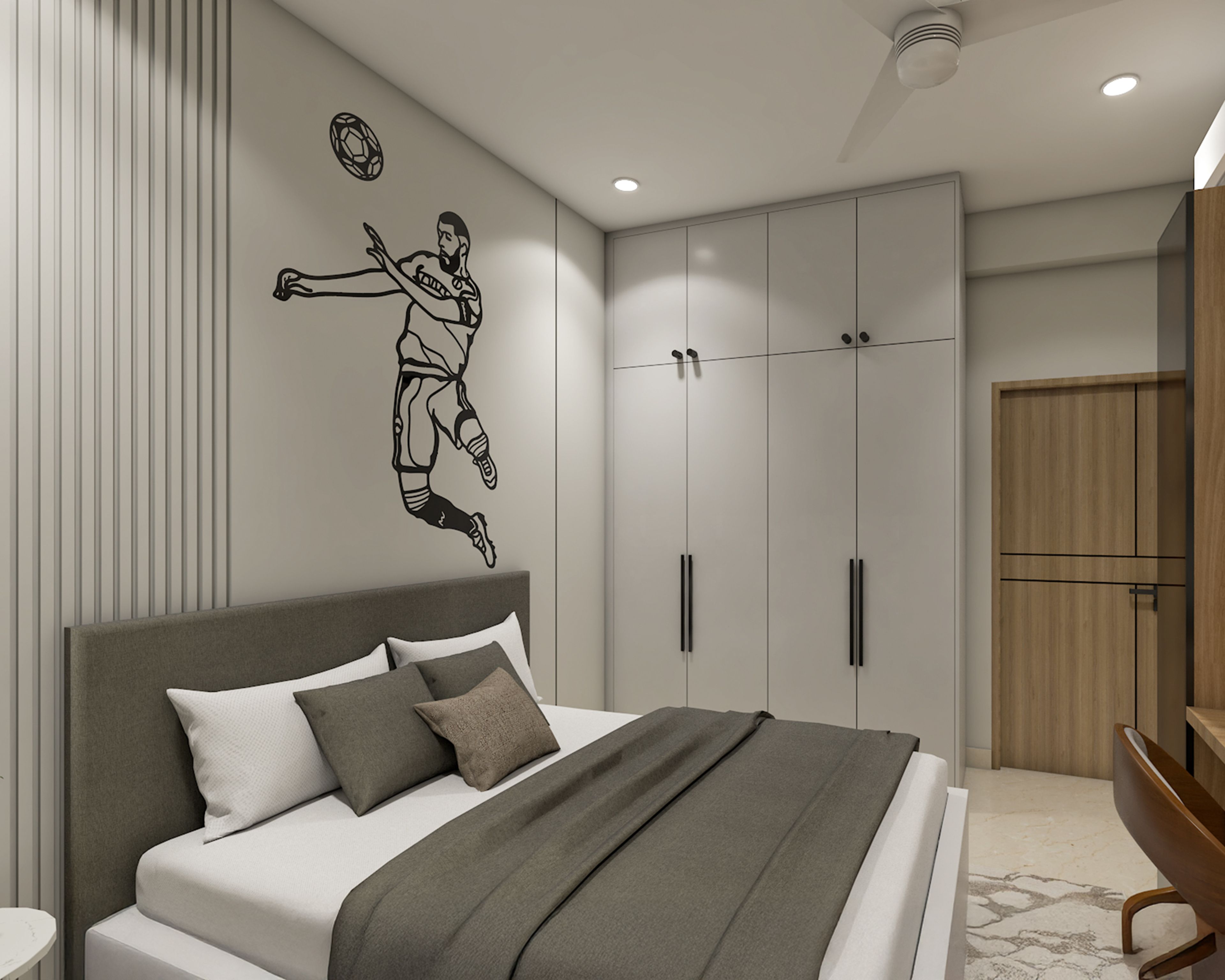 Modern Kids Bedroom with Football Silhouette Decal and Fluted Slats