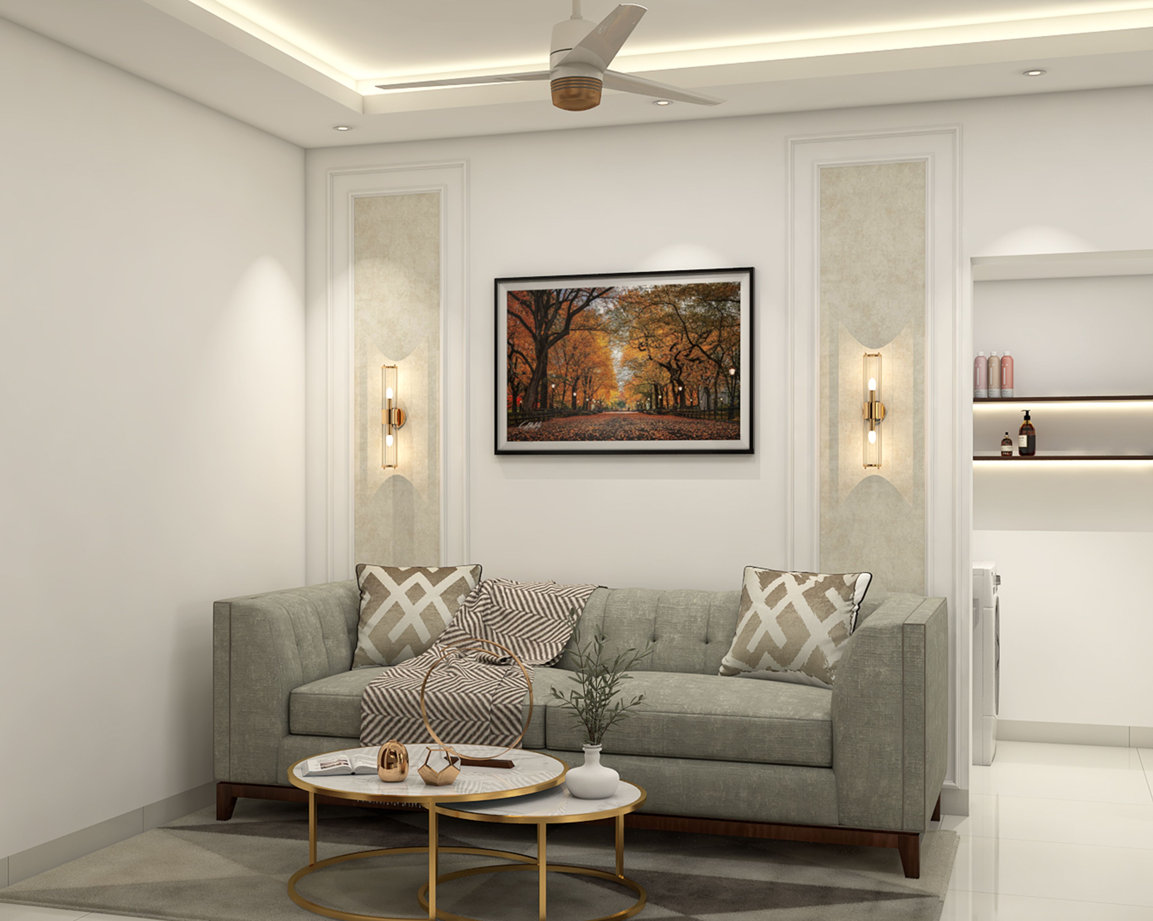 Modern Living Room Design with Sage Green Tuxedo Sofa and Wall Panel Molding