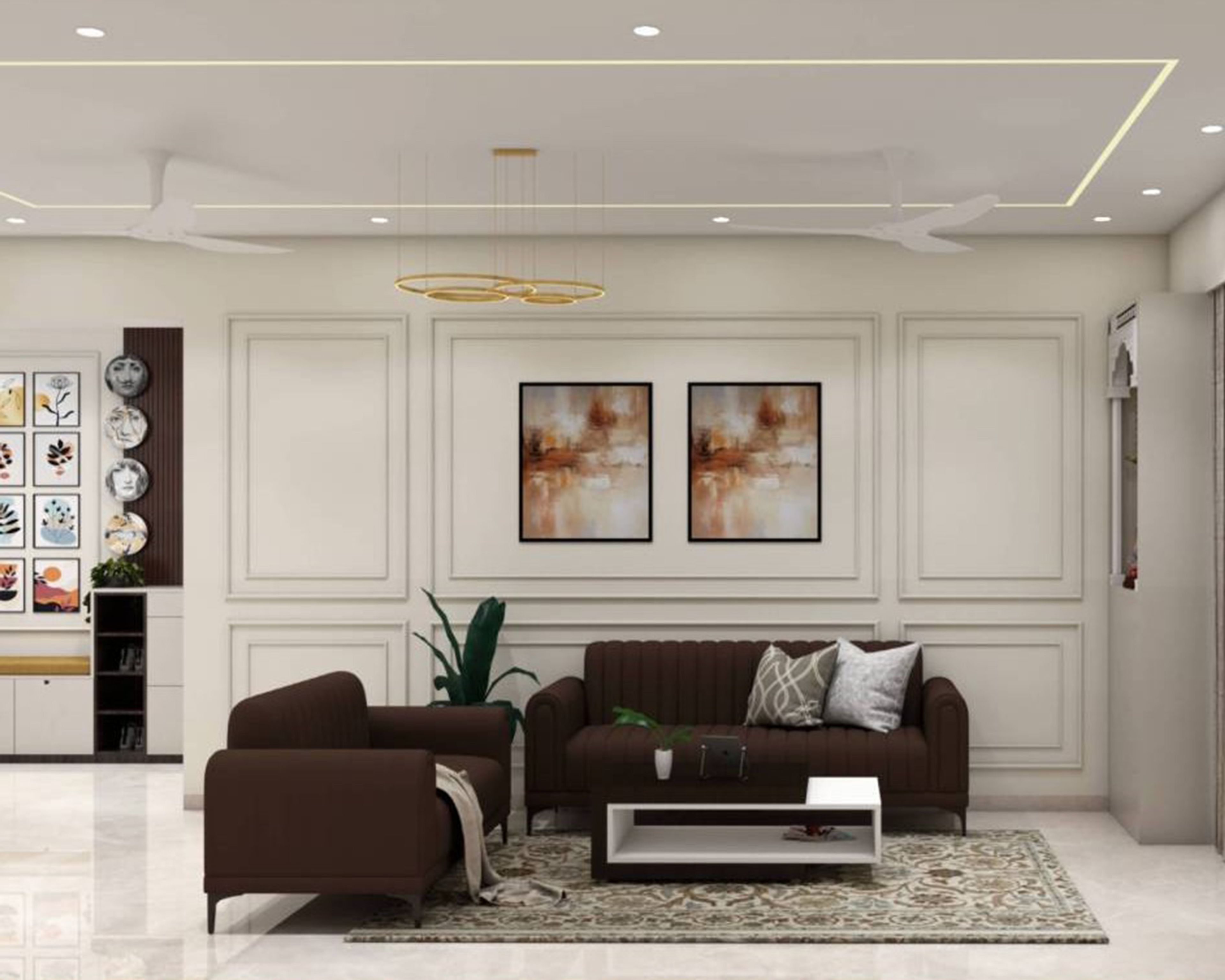 Classic Living Room Design with Chocolate Brown Channel Tufted Sofas