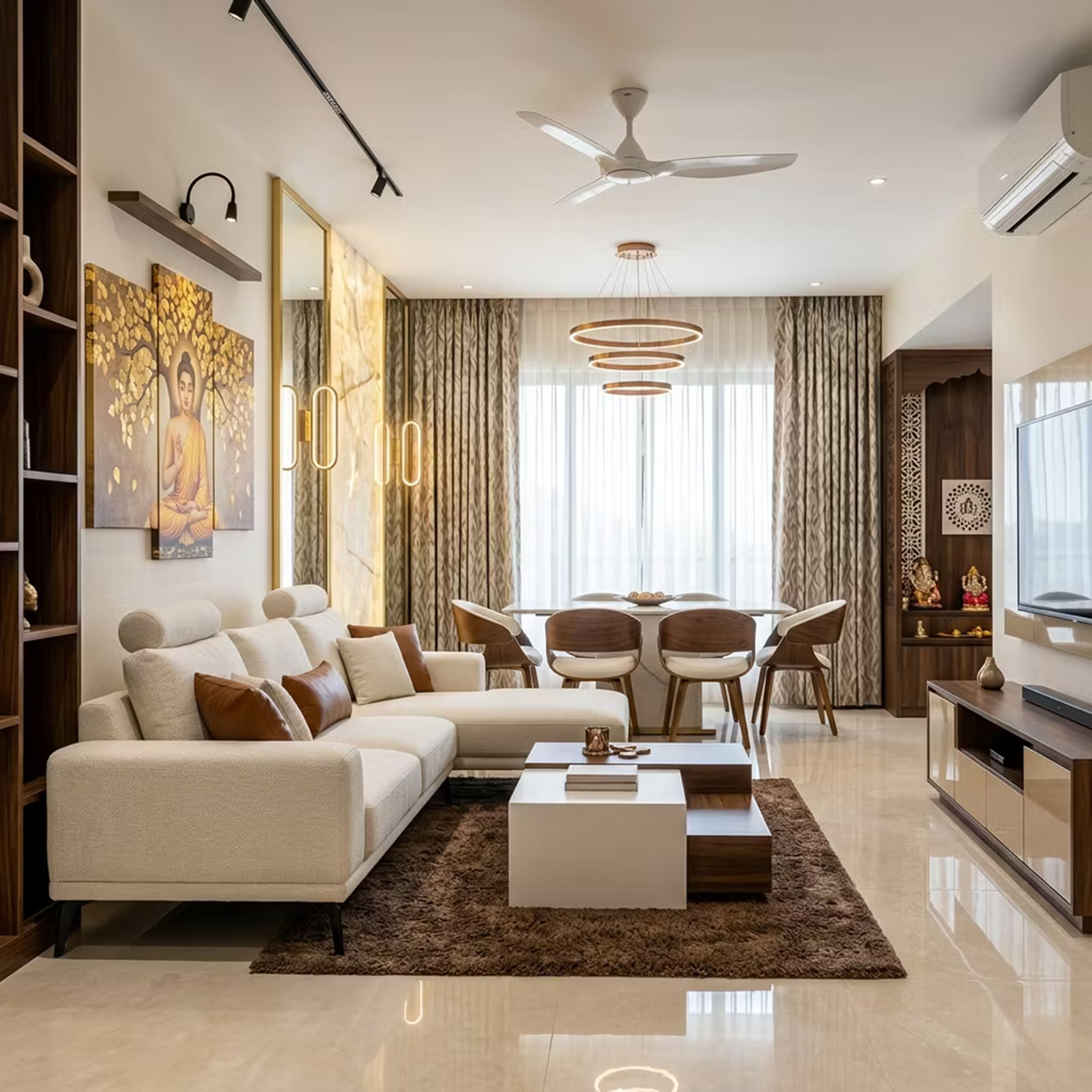 Contemporary Open-Plan Living Room Design with Backlit Onyx Feature Wall