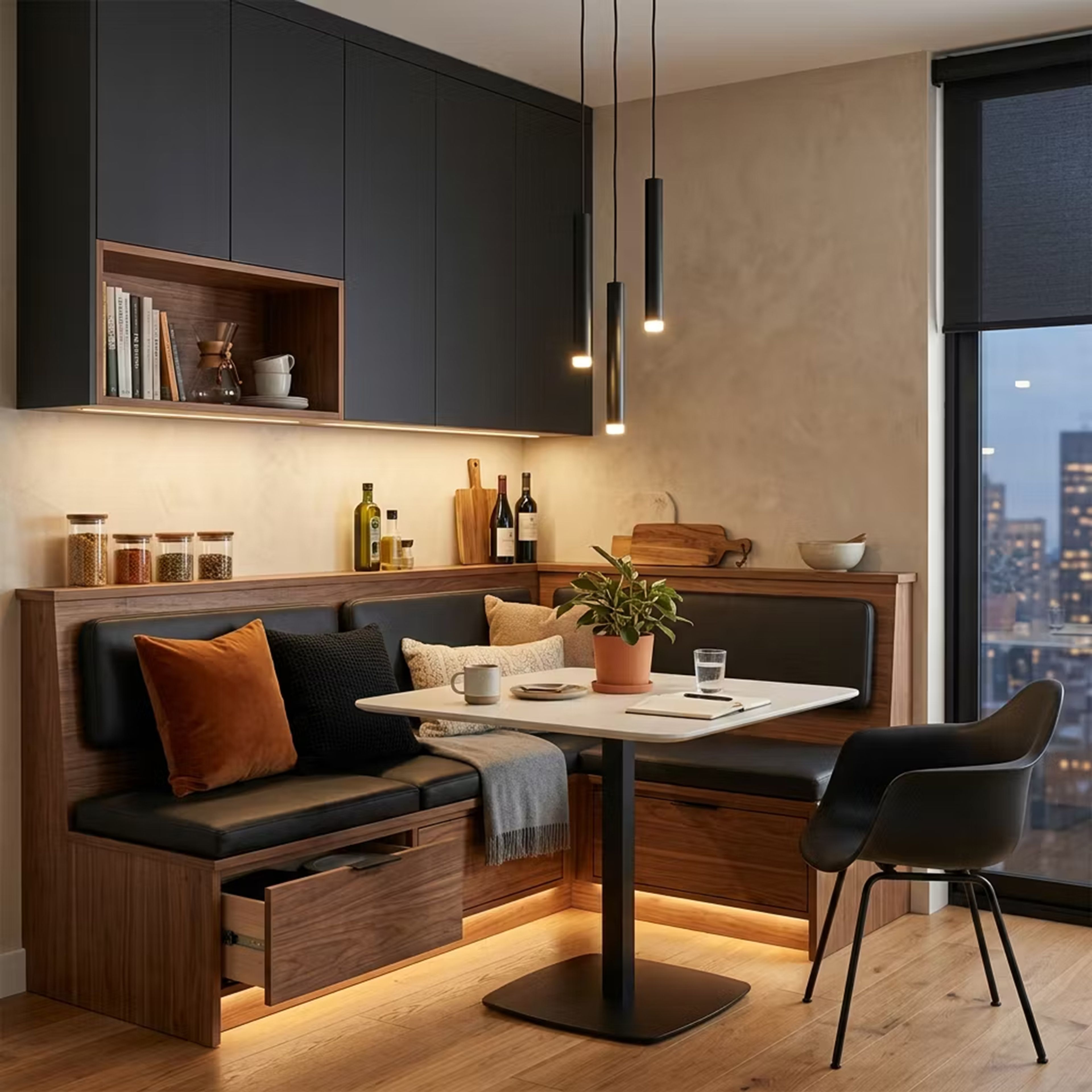 Space Saving Dining Nook with Storage Banquette
