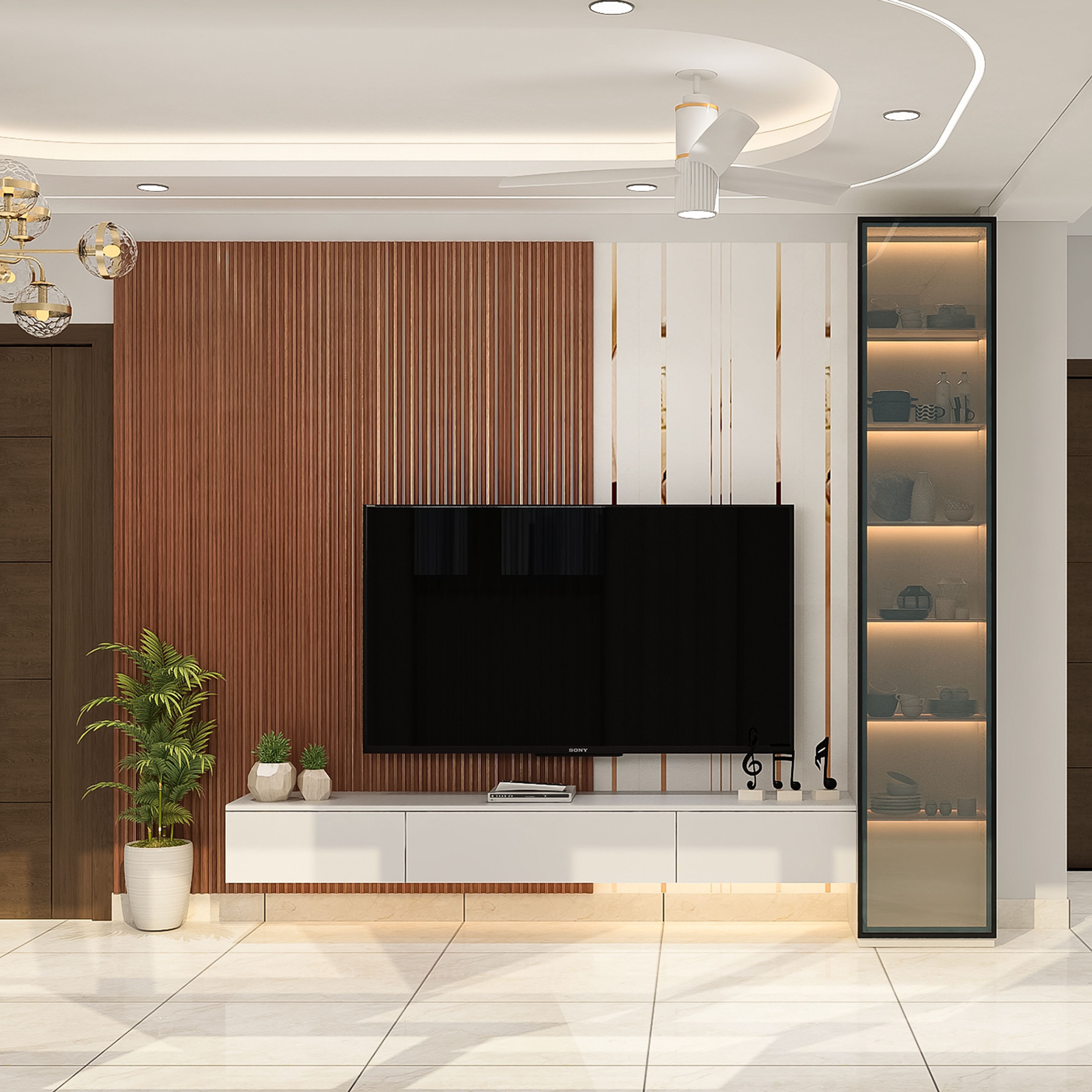 Painted Modern Single Layer False Ceiling Design with Elegant Lighting