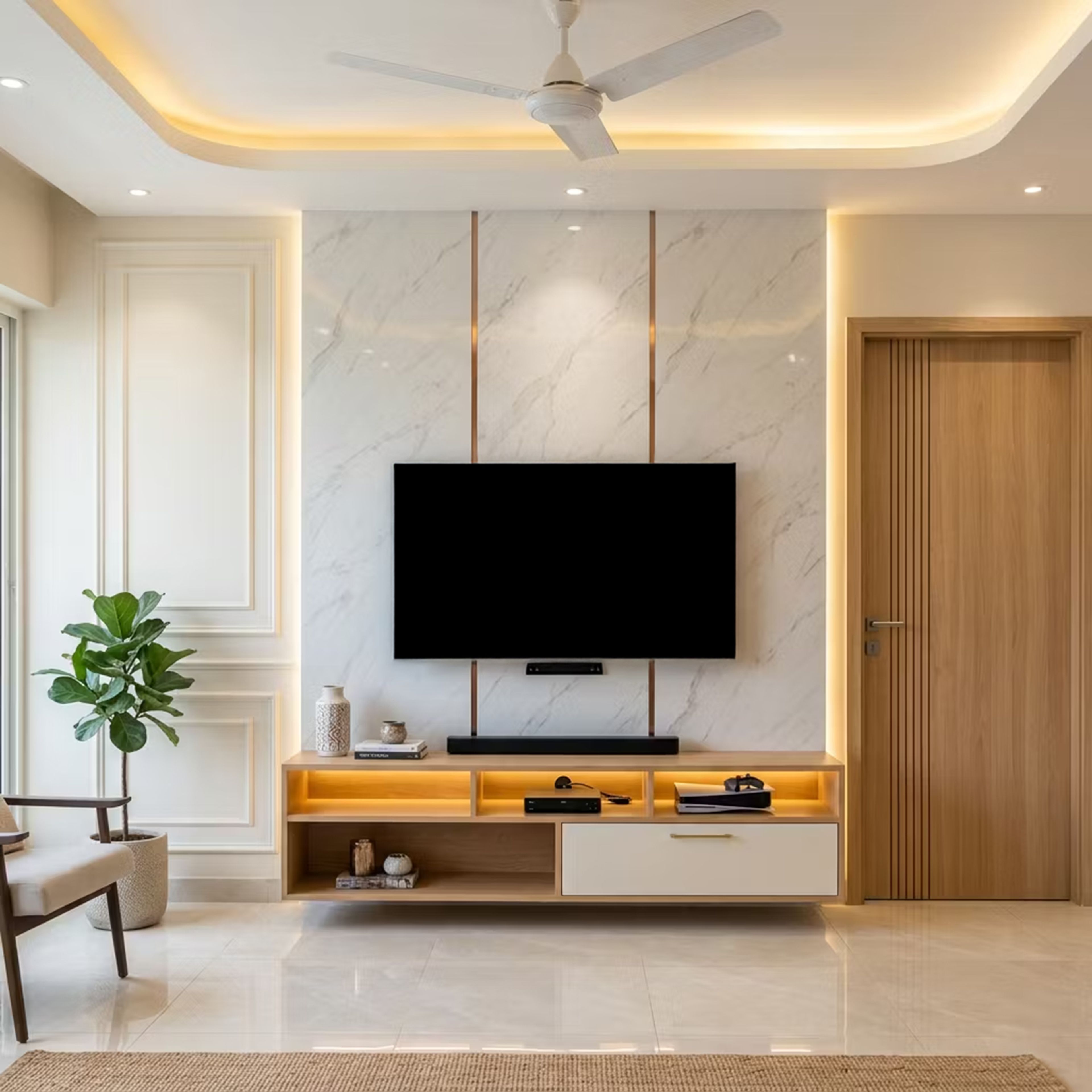 Painted Classic Single Layer False Ceiling Design with Cove Lights